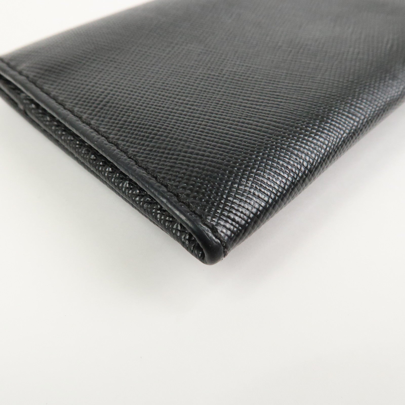 PRADA Triangle Logo Saffiano Leather Card Case Card Holder Black