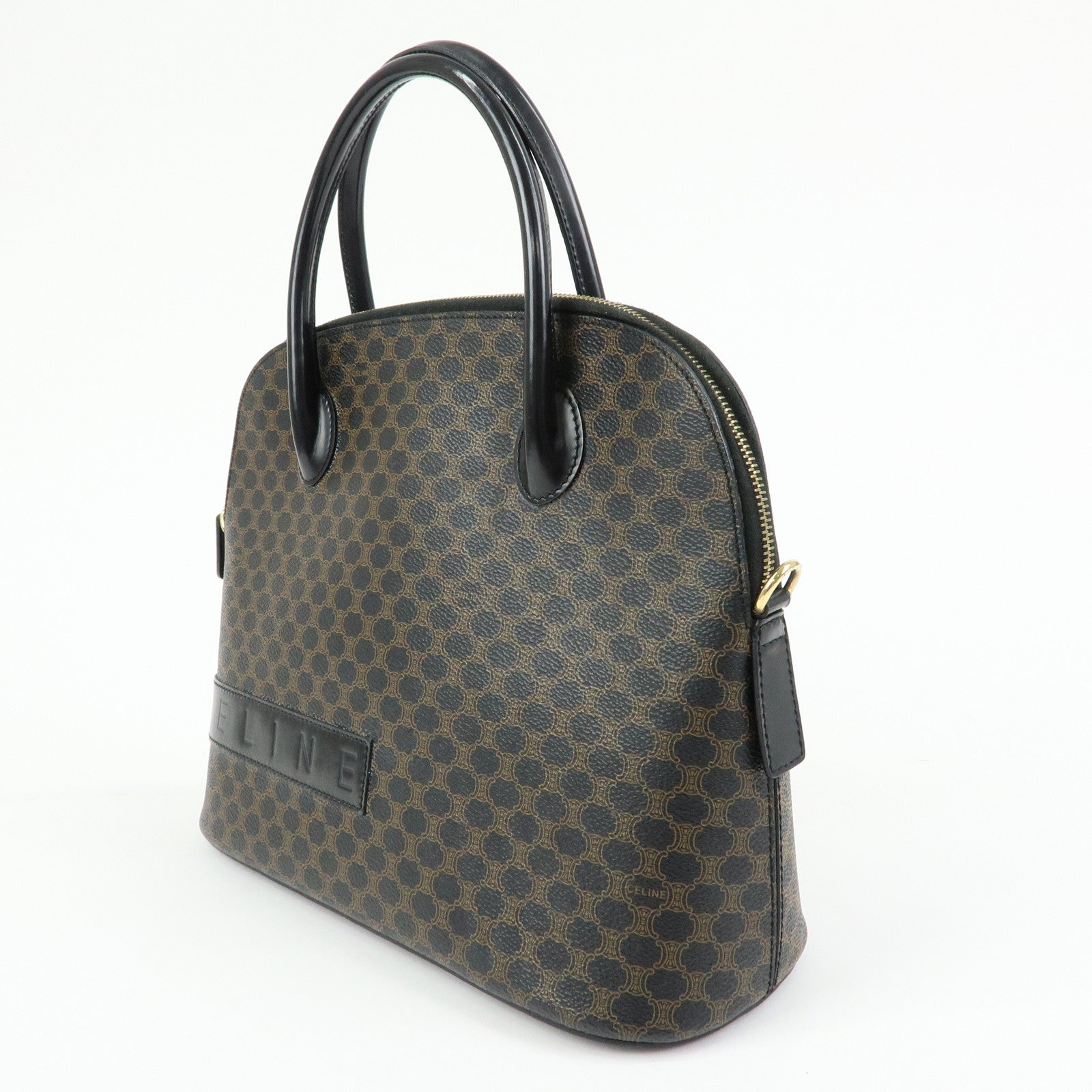 CELINE Macadam PVC Leather Hand Bag Black Brown