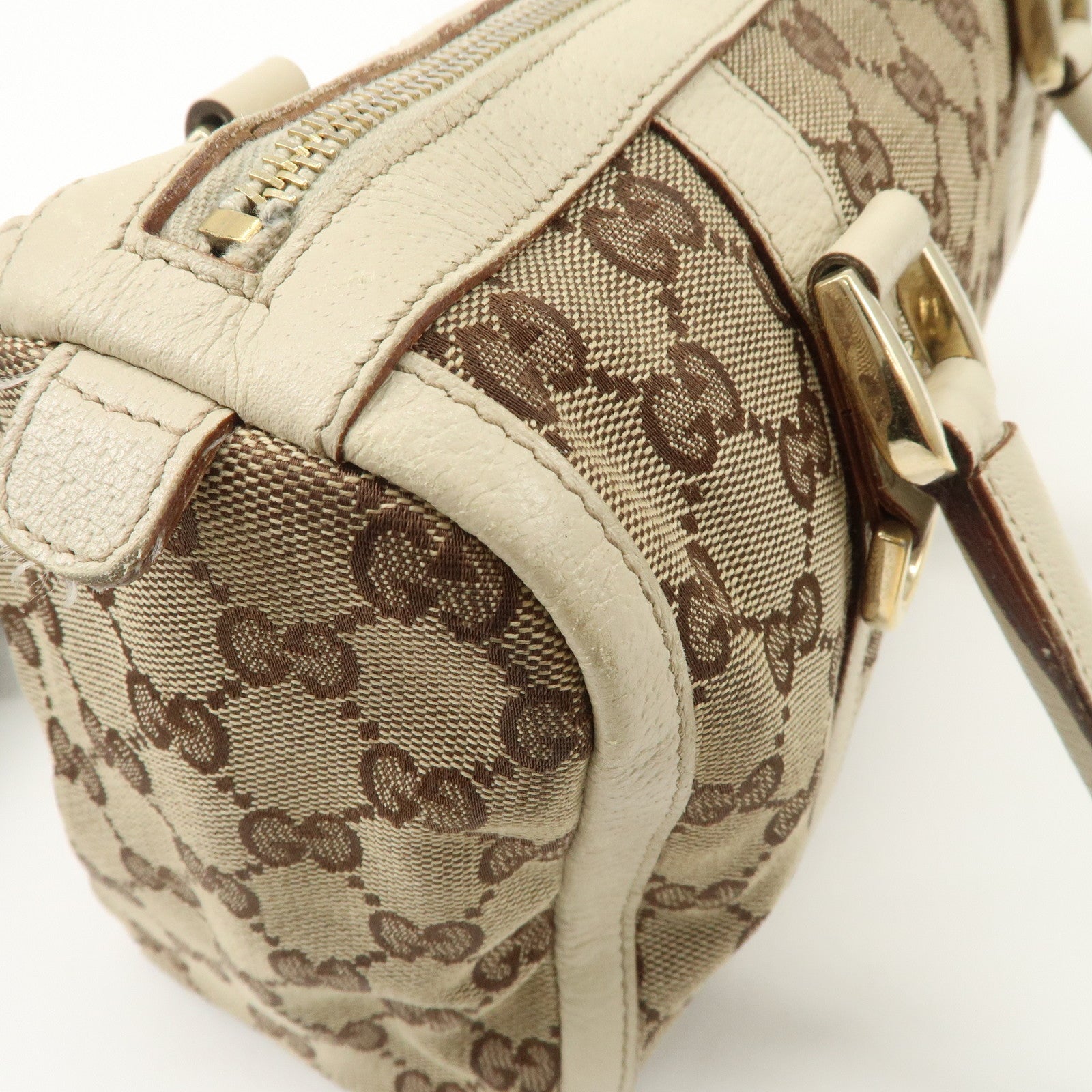 GUCCI Abbey GG Canvas Leather Boston Bag Beige Brown 130942