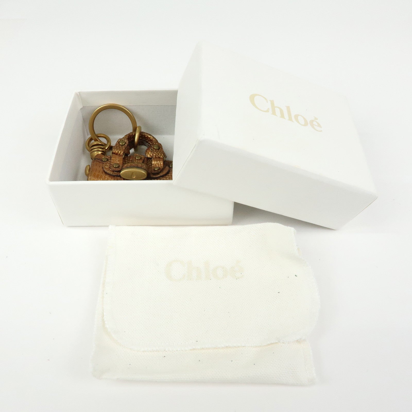 Chloe Paddington Embossed Leather Bag Charm Metallic Brown