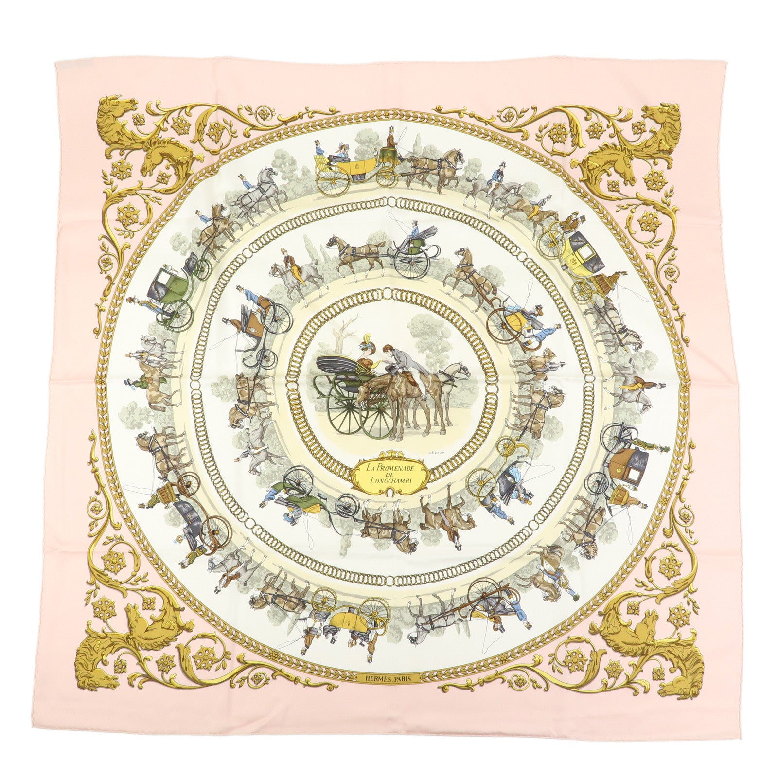 HERMES Carre 90 Set of 2 Silk 100% Scarf Light Pink Navy White