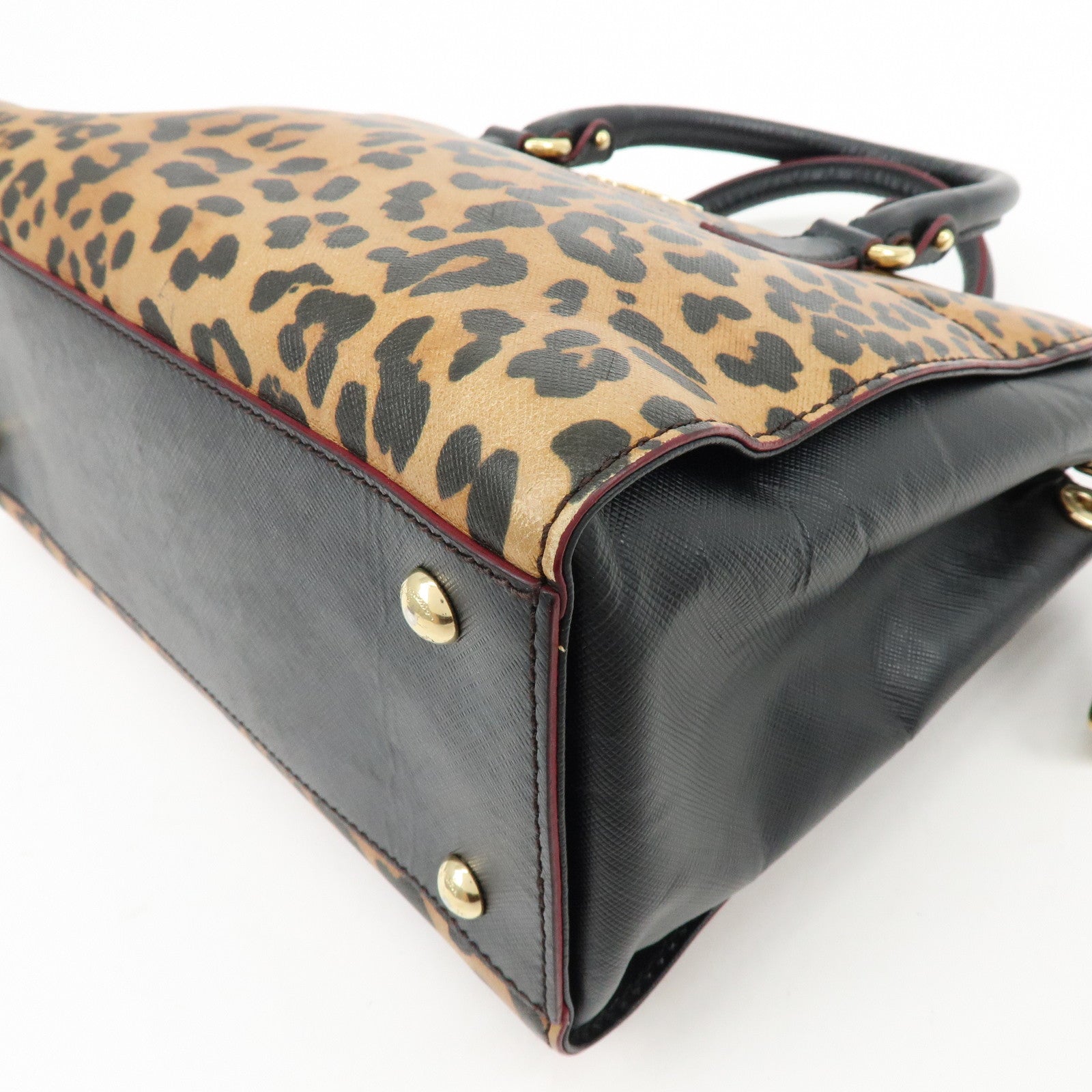 Ferragamo Gancini Leather 2Way Bag Hand Bag Leopard Motif Black