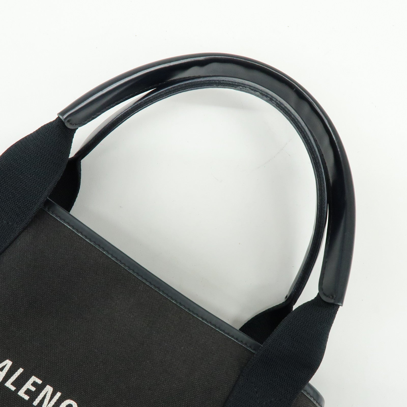 BALENCIAGA Navy Cabas Small Canvas Leather Tote Bag Black 339933