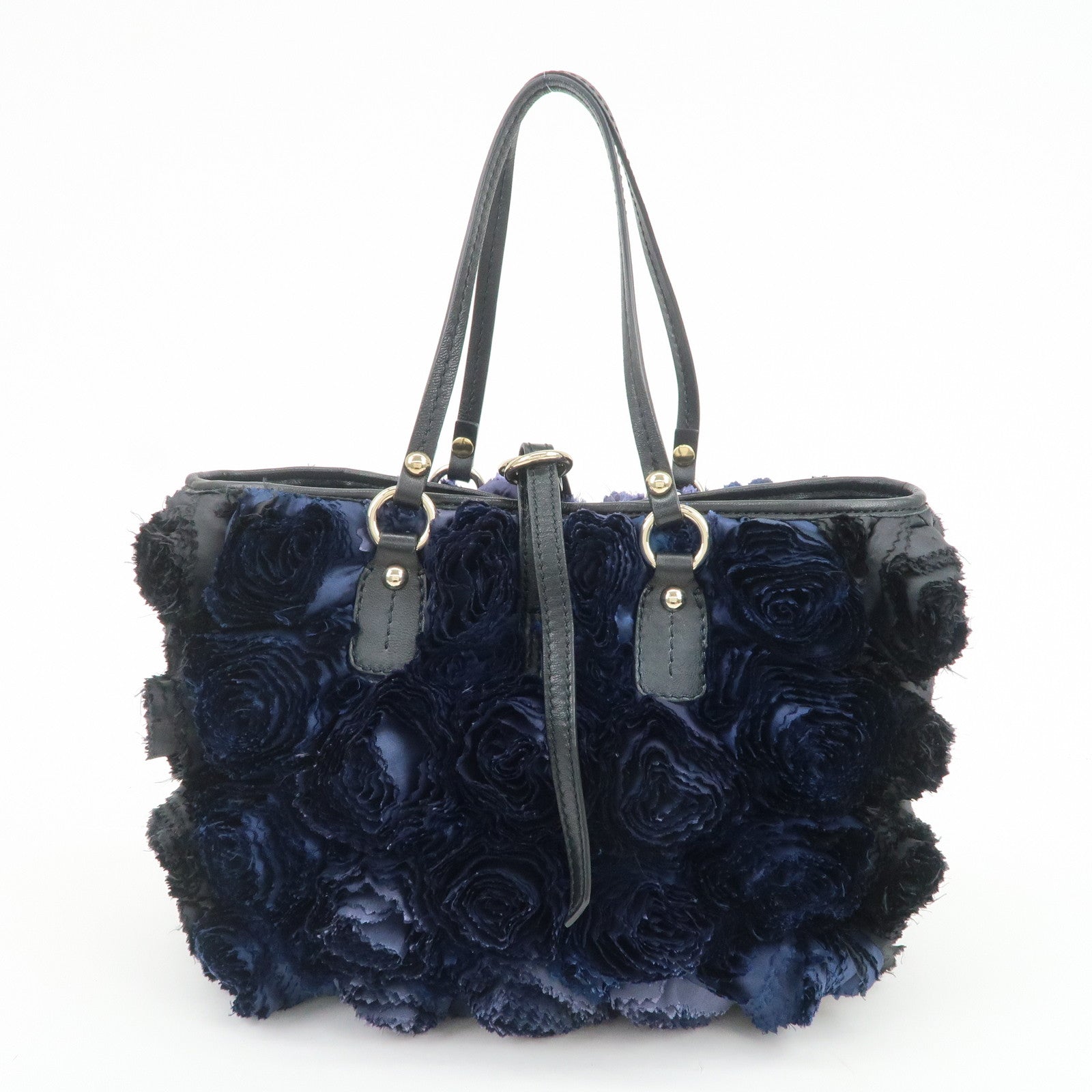 VALENTINO Logo Nylon Leather Hand Bag Navy Gold