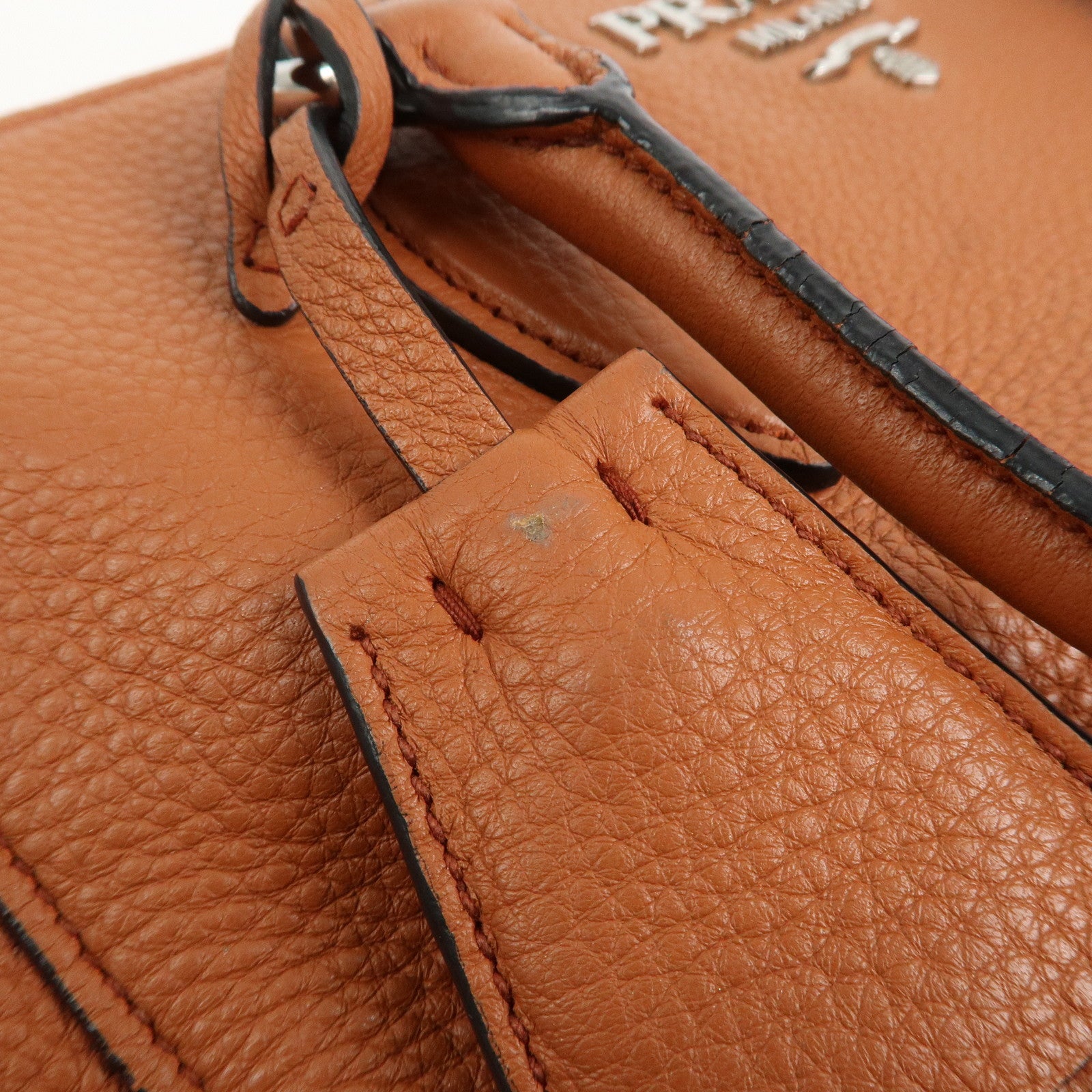 PRADA Logo Leather 2Way Bag Hand Bag Shoulder Bag Brown 1BA205