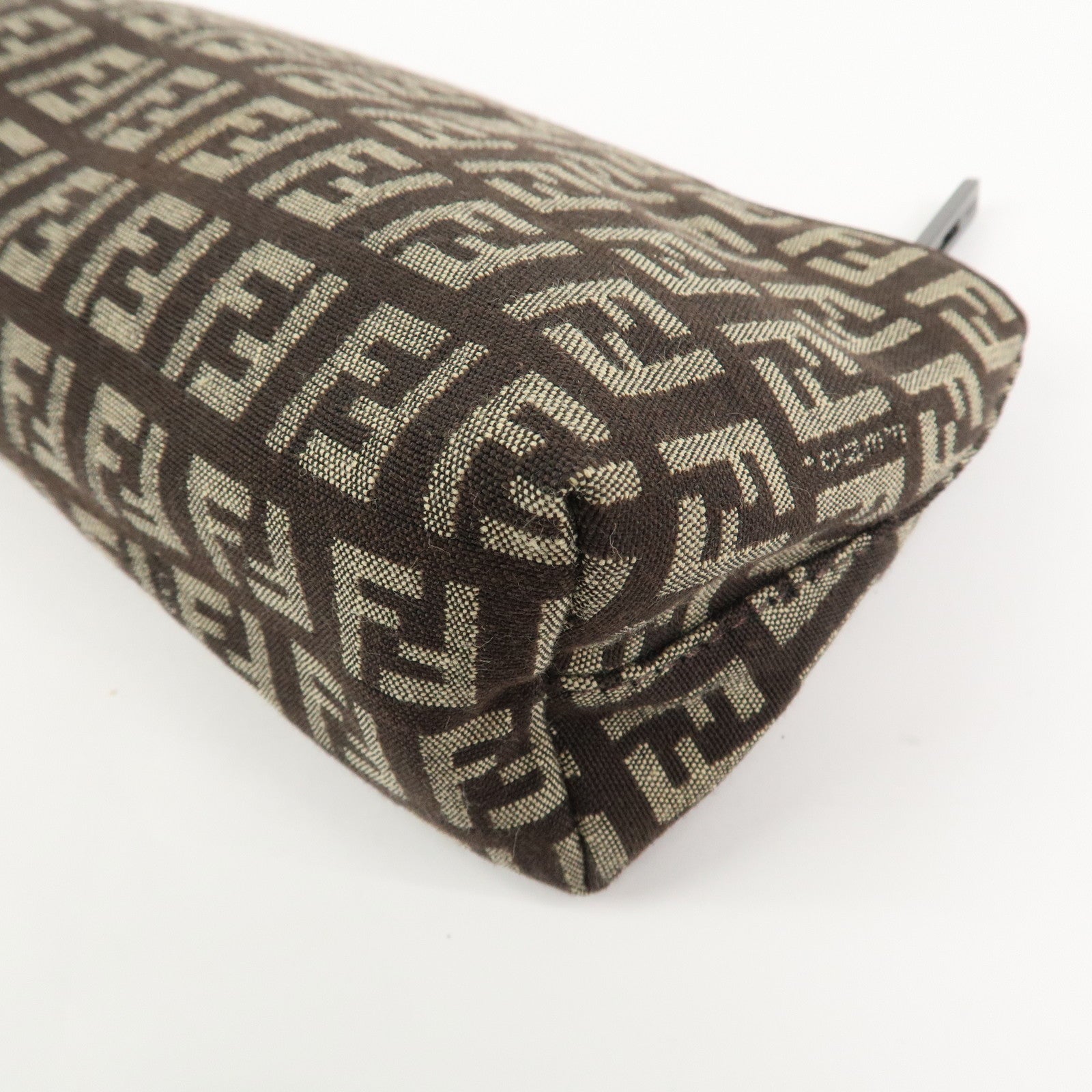 FENDI Zucchino Canvas Leather Cosmetic Pouch Makeup Pouch 7N0038