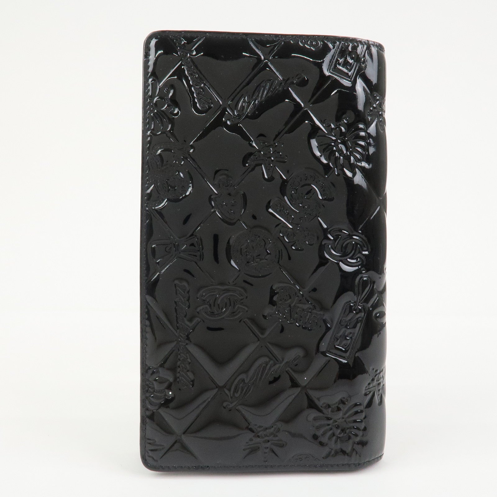 CHANEL Icon Line Patent Leather Bi-fold Long Wallet Black A37151