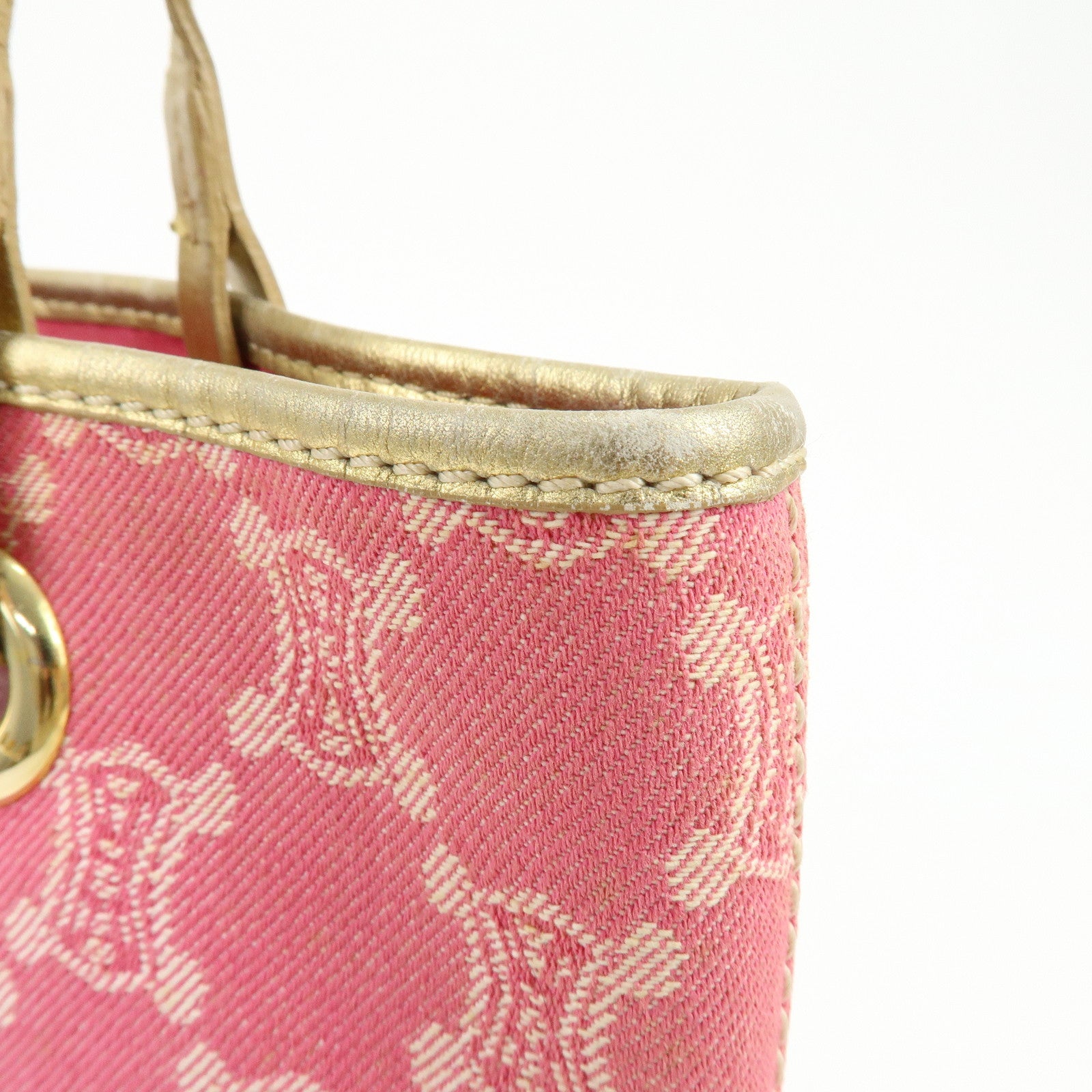 CELINE Macadam Logo Canvas Leather Tote Bag Shoulder Bag Pink Gold