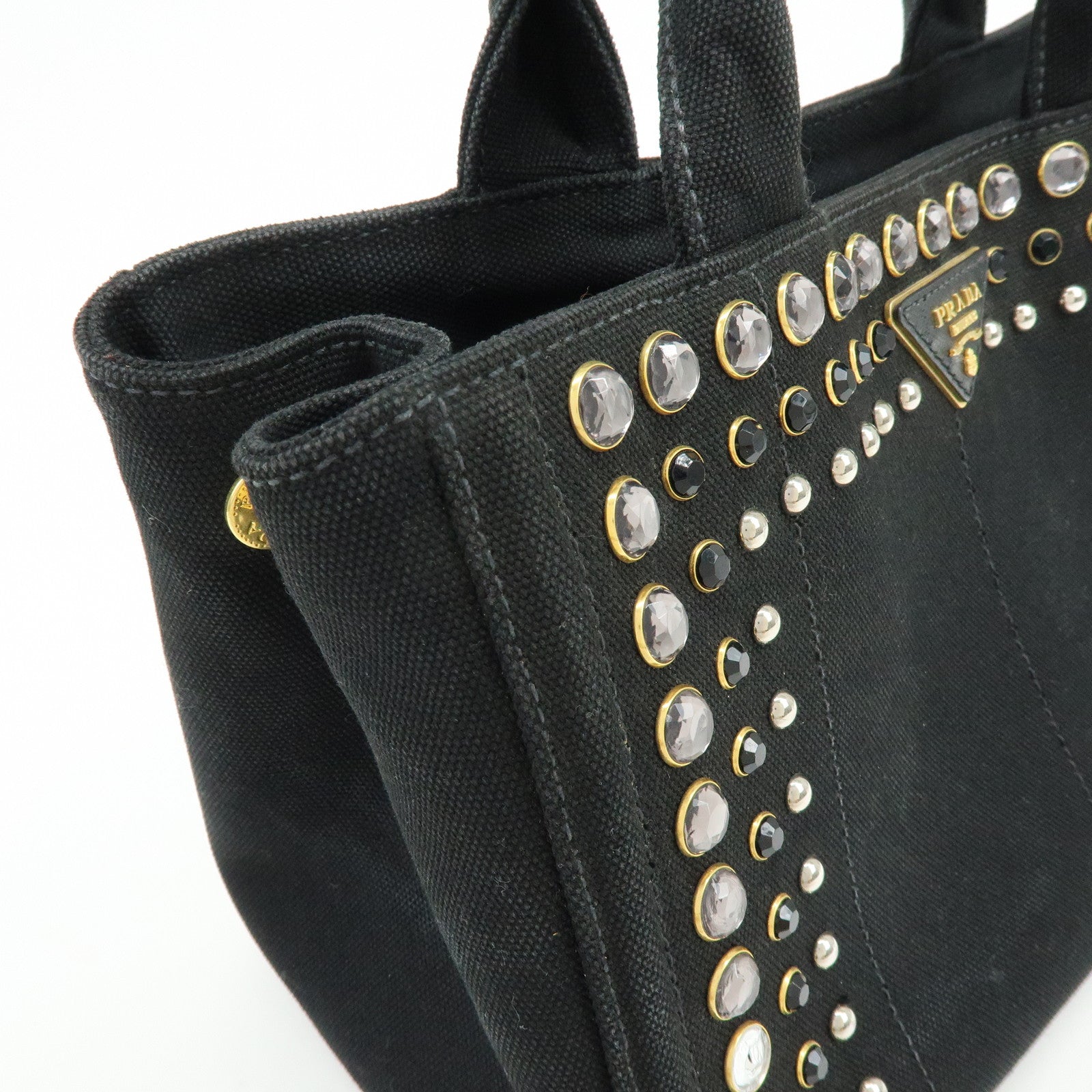PRADA Triangle Logo Canapa Mini Canvas Bijoux 2Way Bag Black1BG439