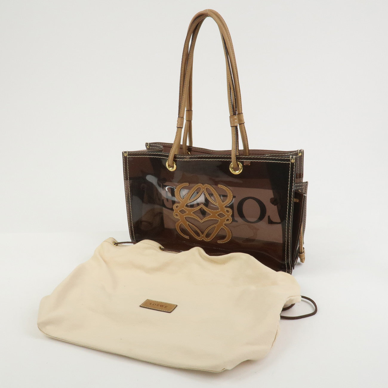 LOEWE Anagram PVC Leather Tote Bag Shoulder Bag Brown