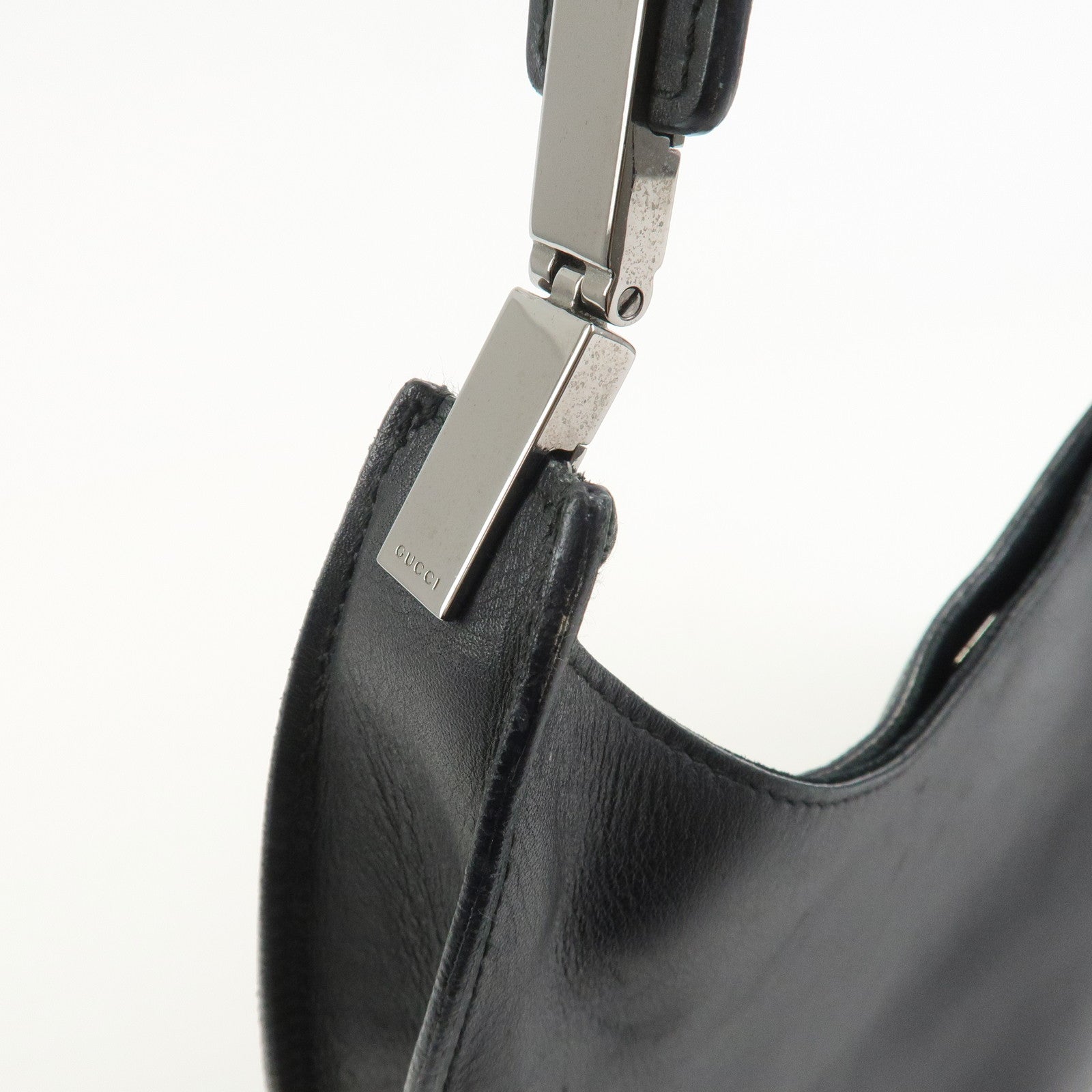 GUCCI Logo Leather Shoulder Bag Hand Bag Black 001繝ｻ3767