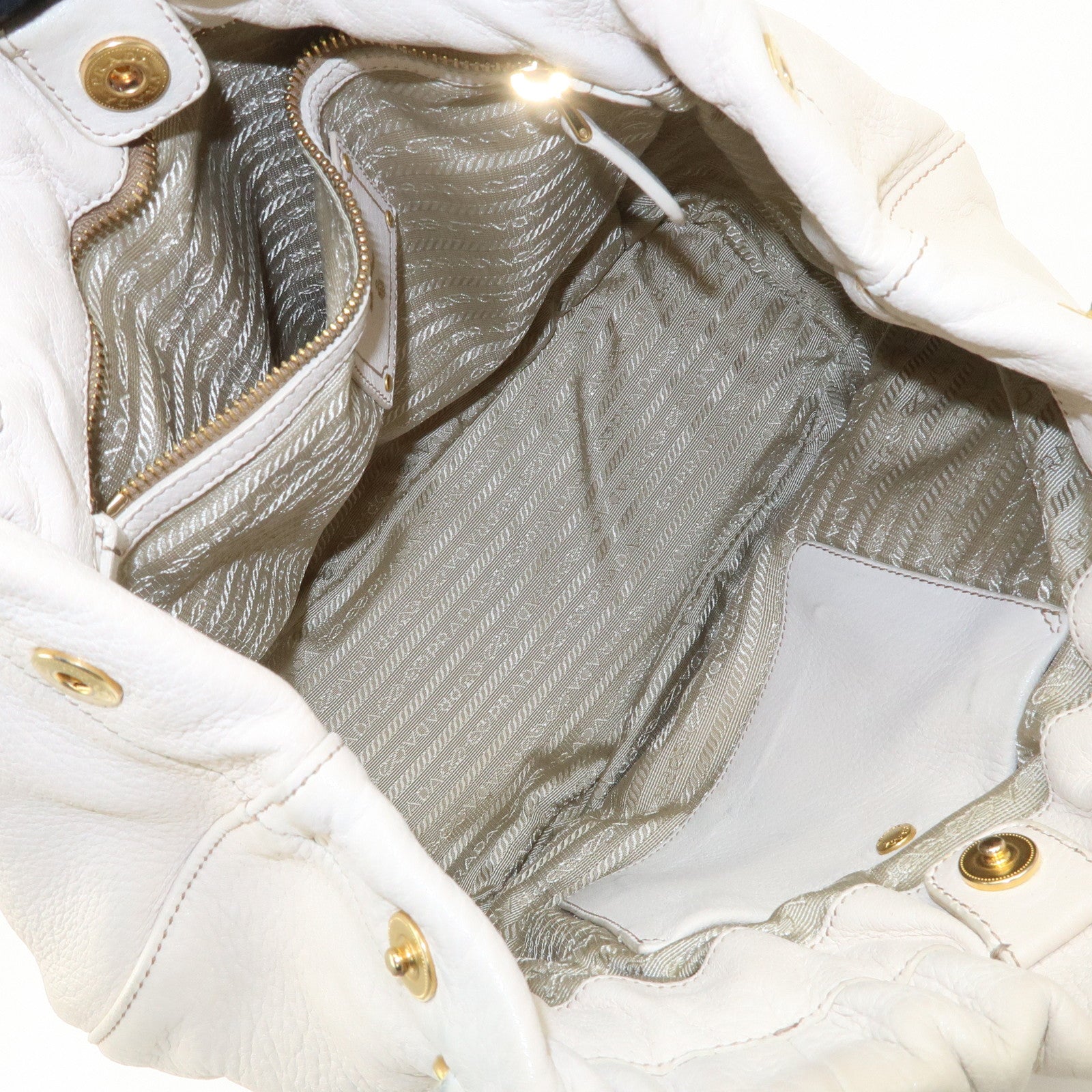 PRADA Leather 2Way Bag Tote Bag Brown White BN1773 Used