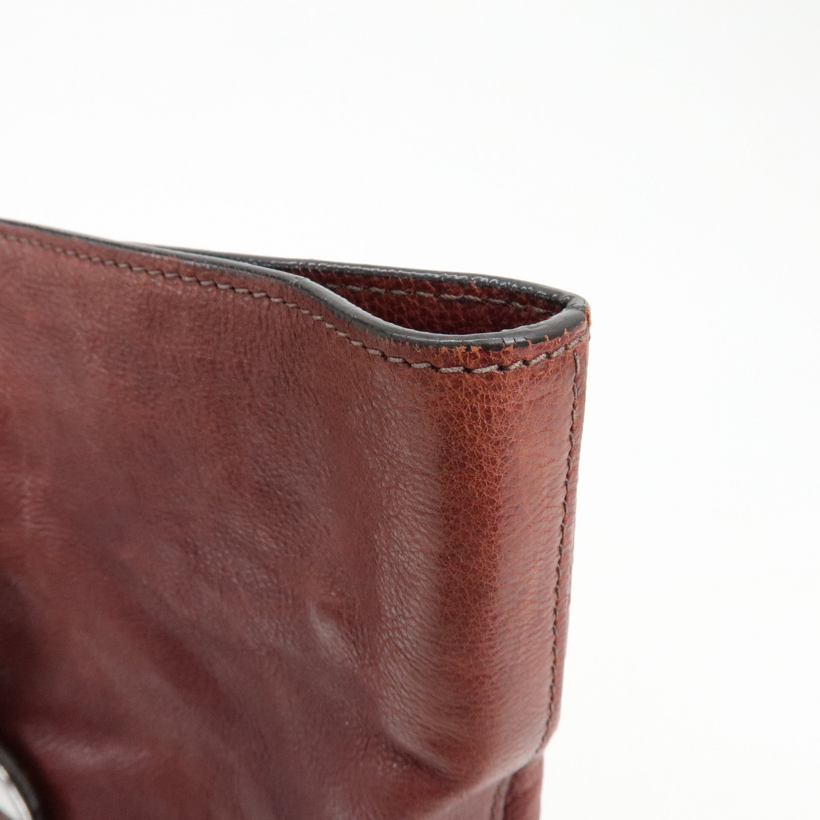 PRADA Triangle Logo Gradation Leather Tote Bag Hand Bag Bordeaux