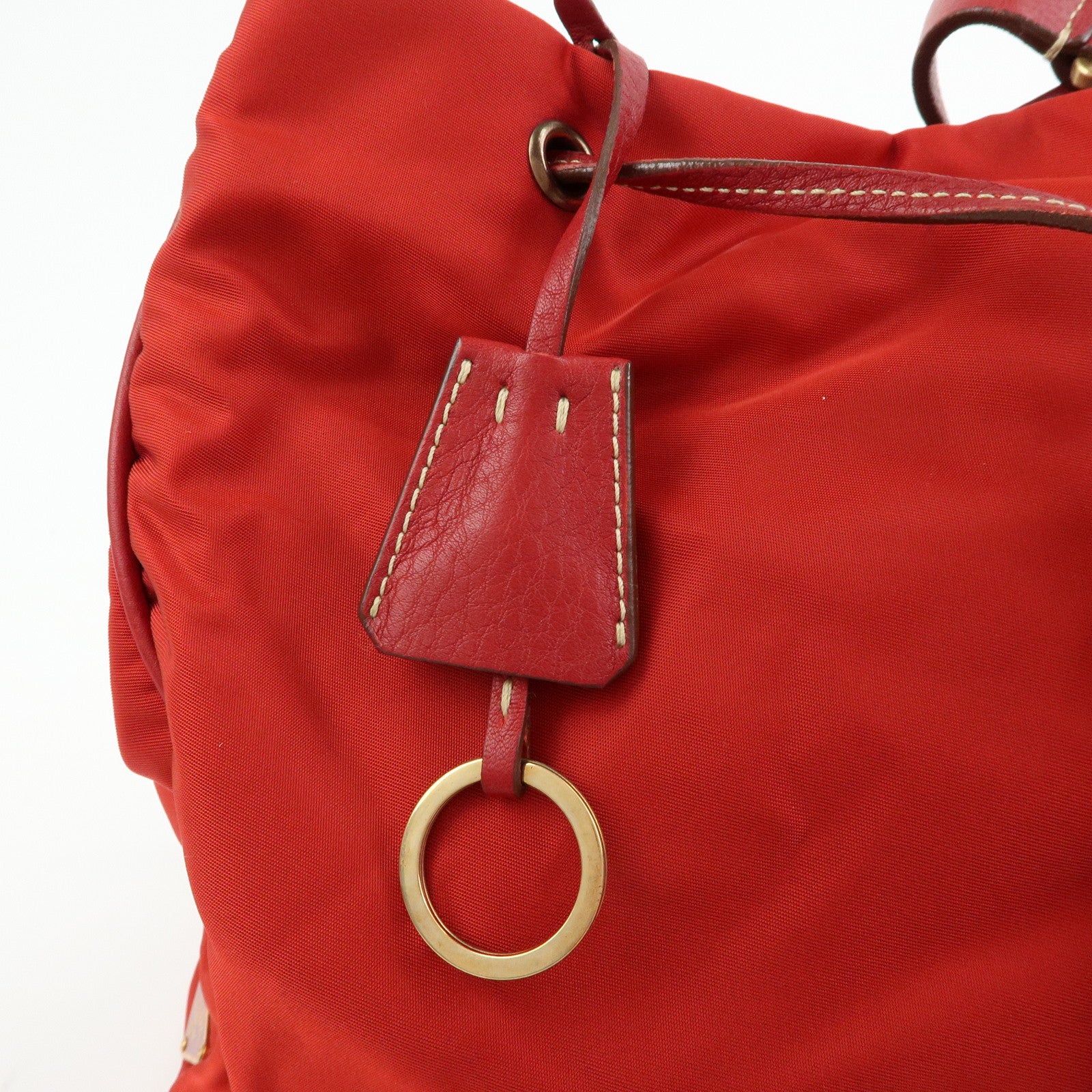 PRADA Triangle Logo Nylon Leather Shoulder Bag Hand Bag Red