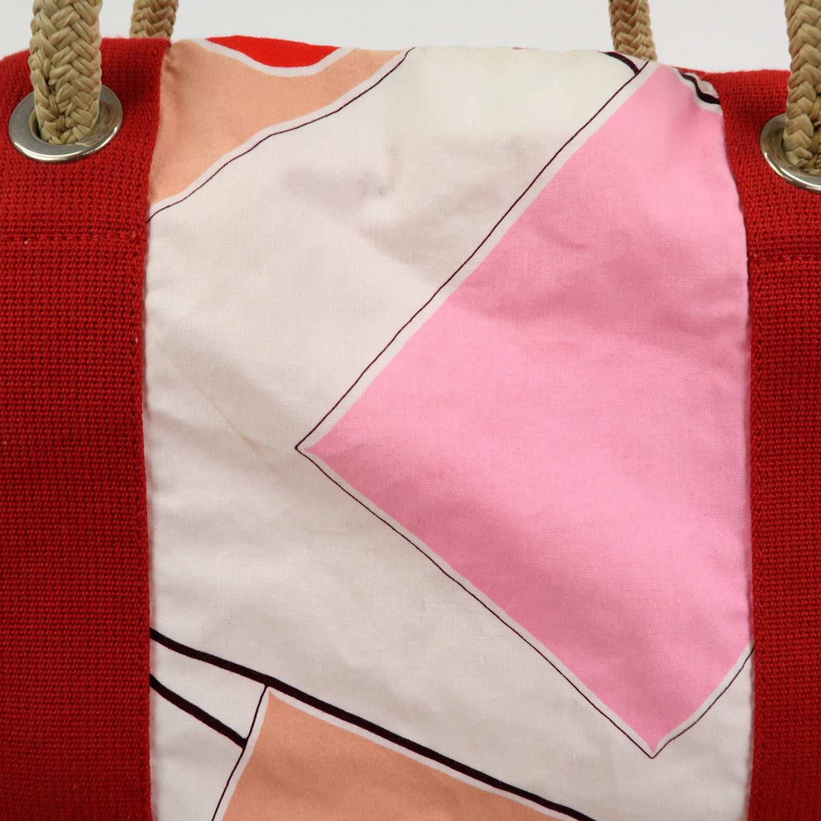 HERMES Cotton Beach Bag Cabas Drapeaux Au Vent Pink Red