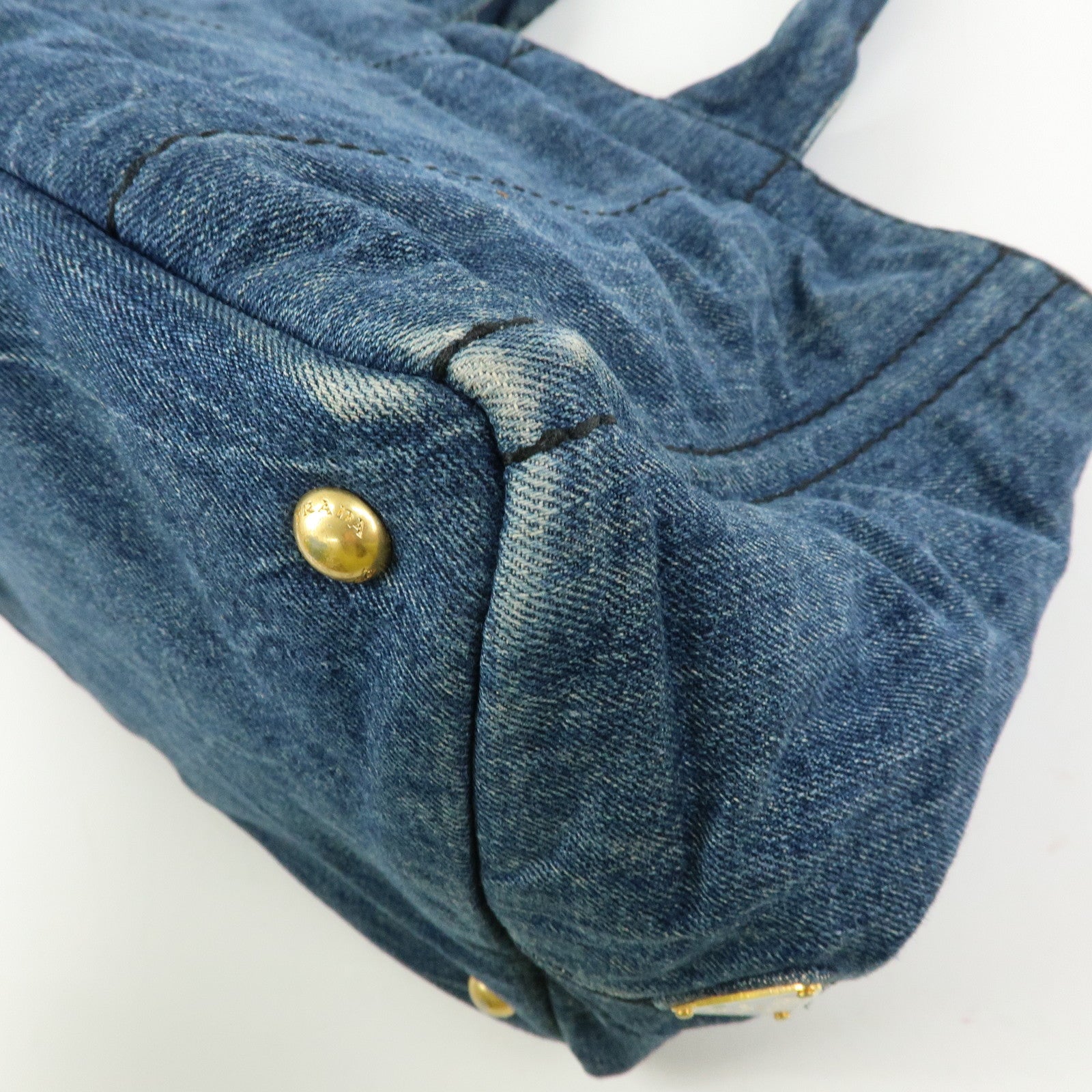PRADA Logo Canapa Canvas Denim Tote Bag Hand Bag Blue B1877B