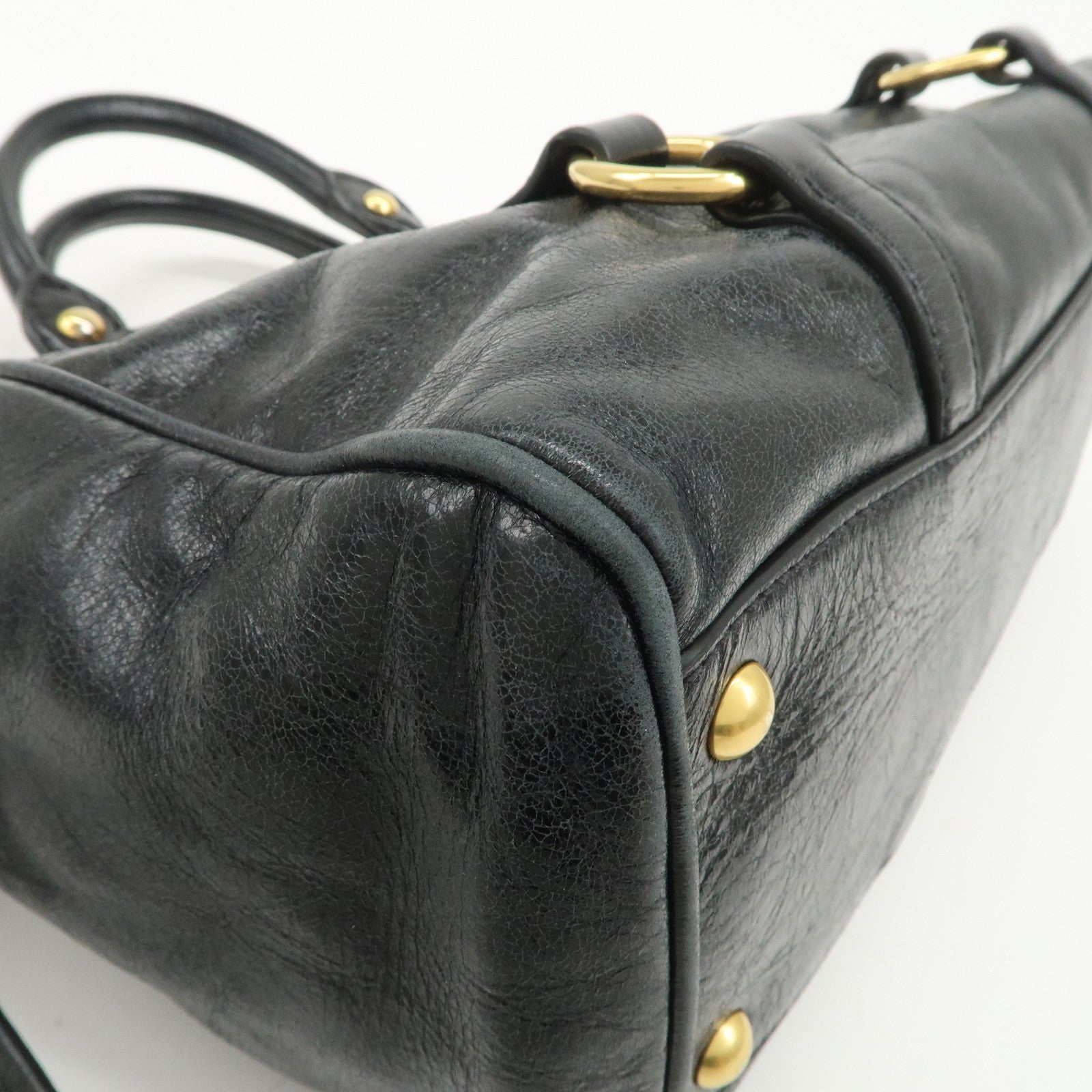 MIU MIU Vitello Shine Leather 2Way Bag Hand Bag Black 5BB893