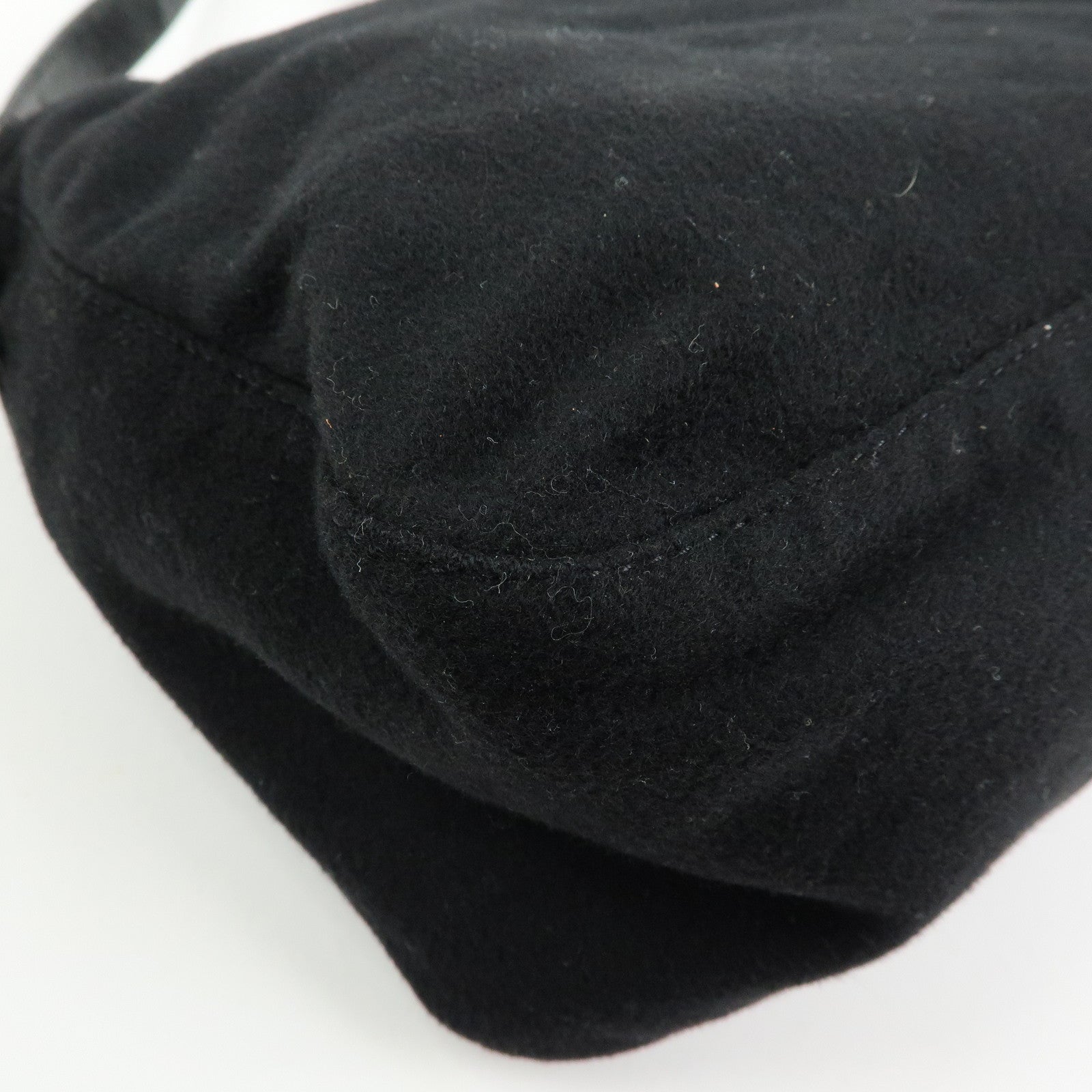 FENDI Mamma Baguette Wool Leather Shoulder Bag Hand Bag Black 26325