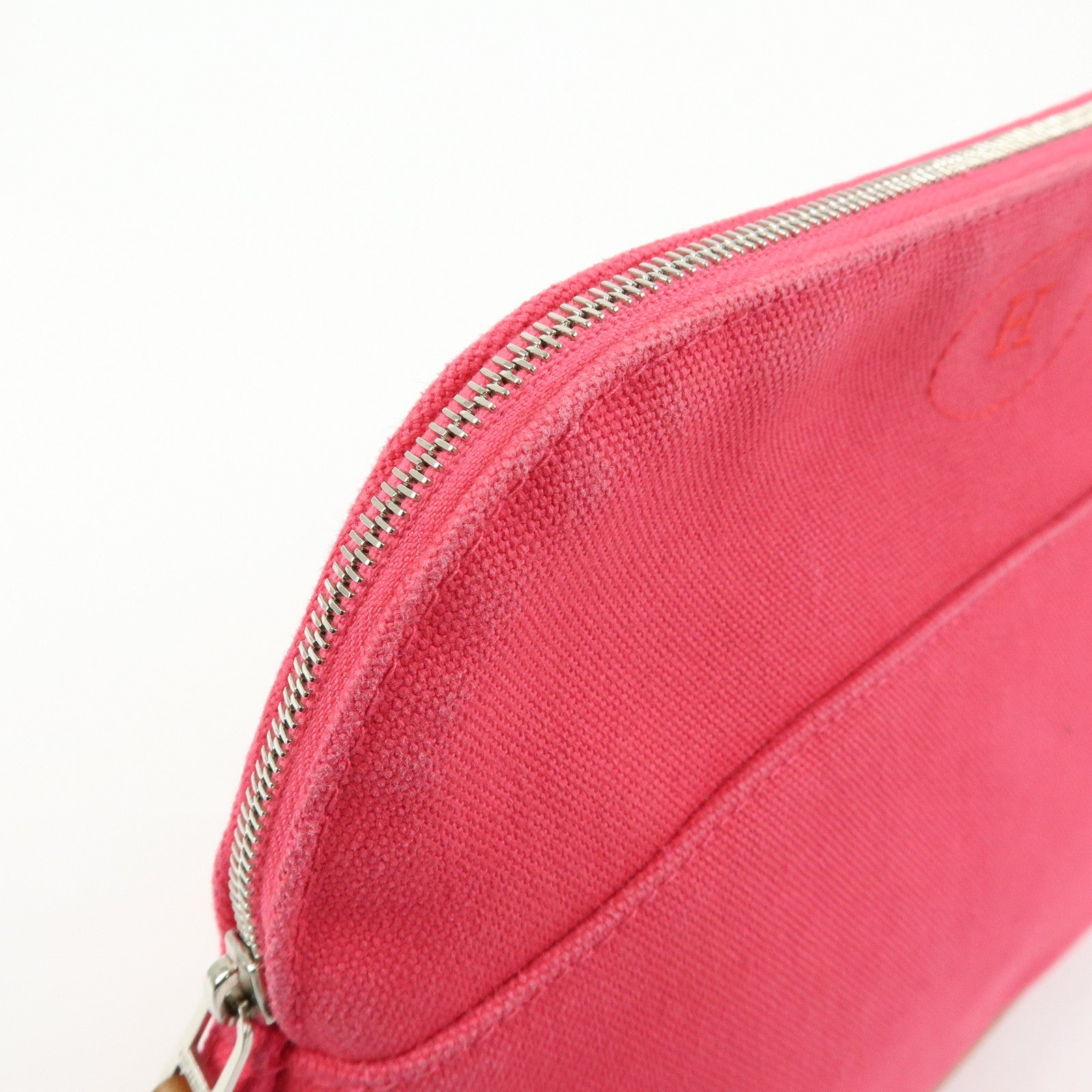 HERMES Bolide MM Cotton Leather Pouch Cosmetic Case Pink Orange