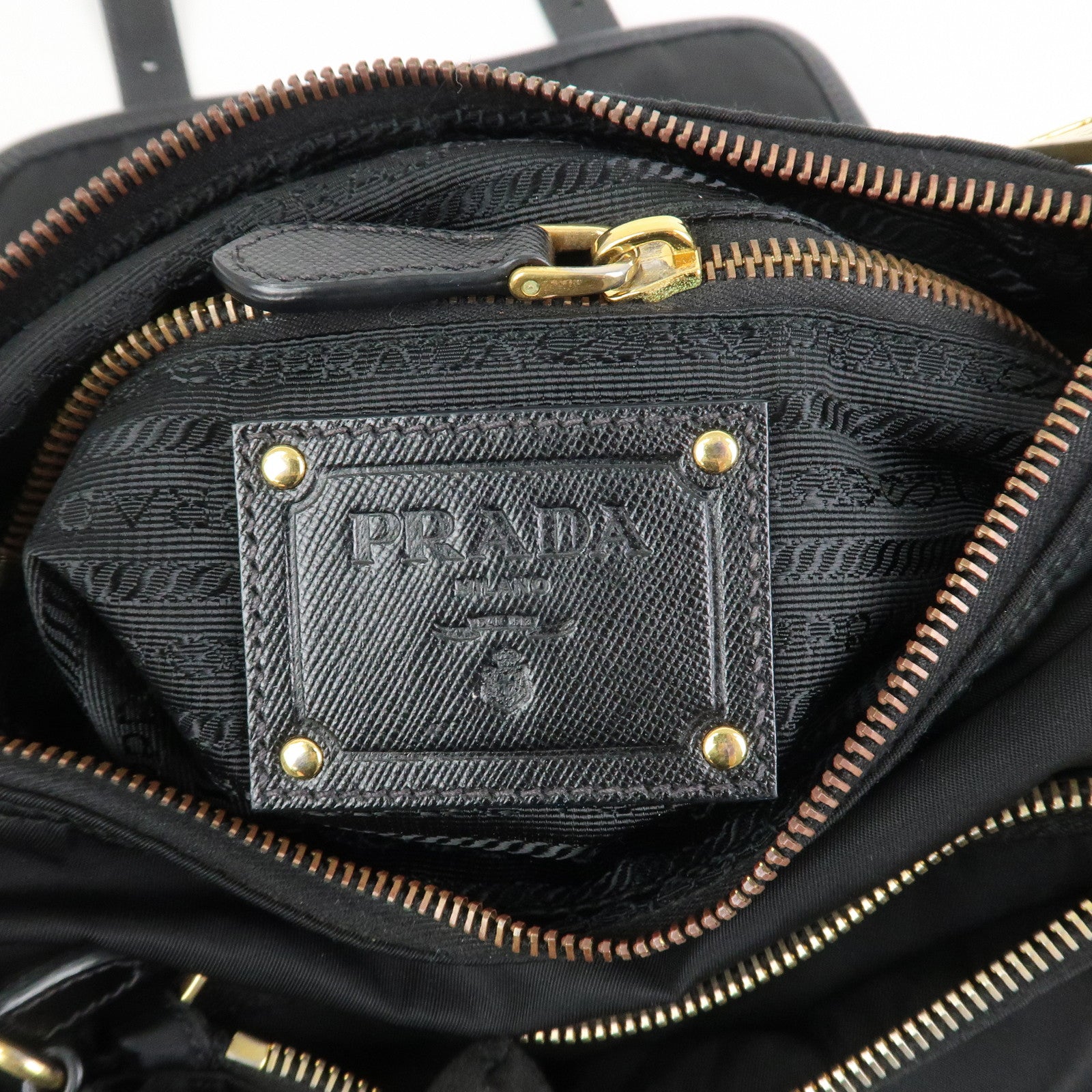 PRADA Logo Nylon Saffiano Leather Shoulder Bag Crossbody Bag Black