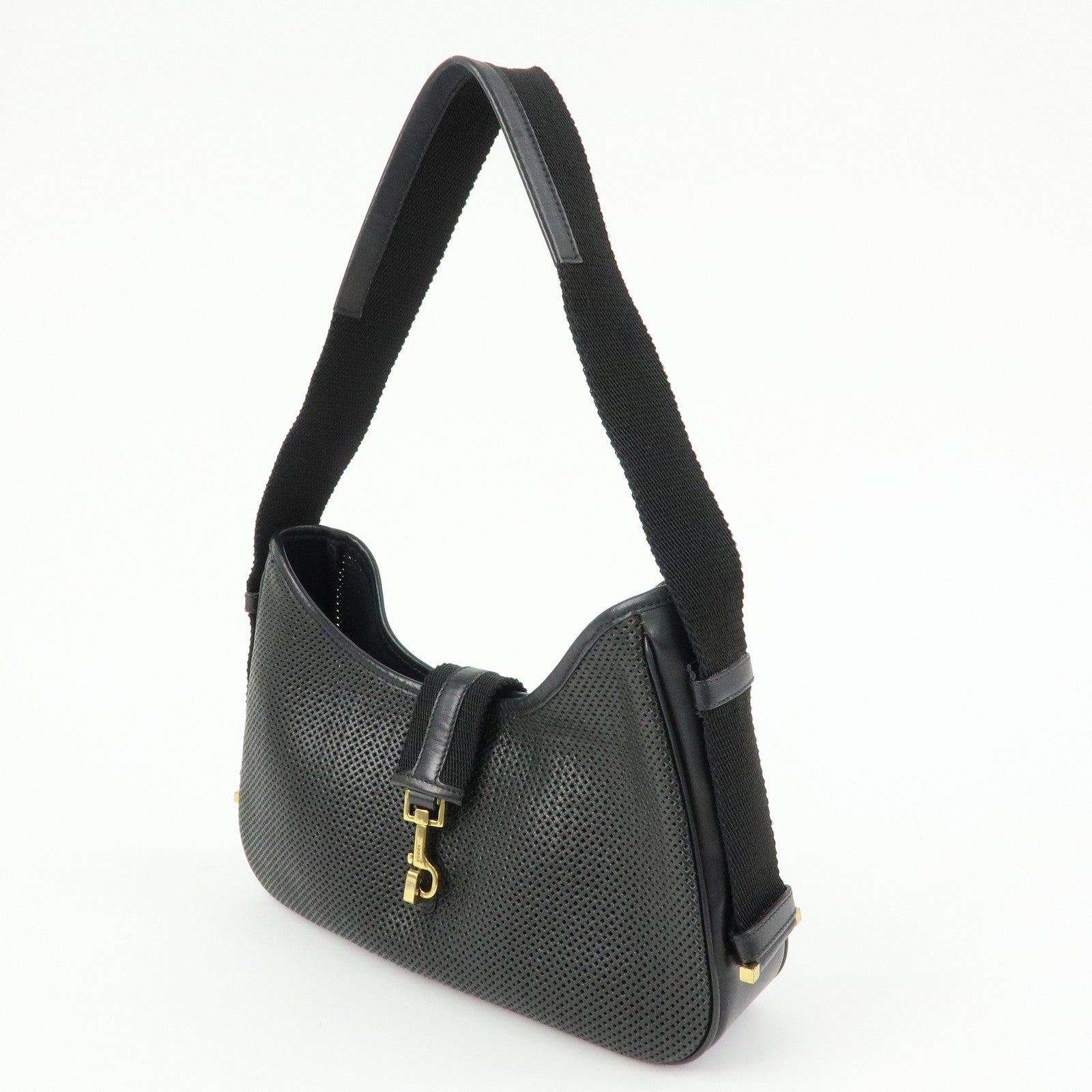 GUCCI Leather Canvas Shoulder Bag Hand Bag Black 02736