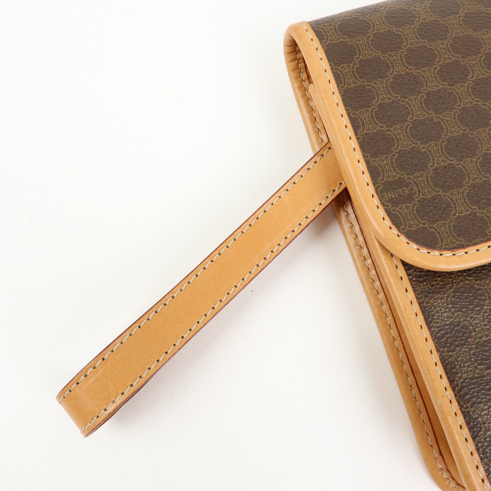 CELINE Logo Macadam PVC Leather Clutch Bag Flat Pouch Brown