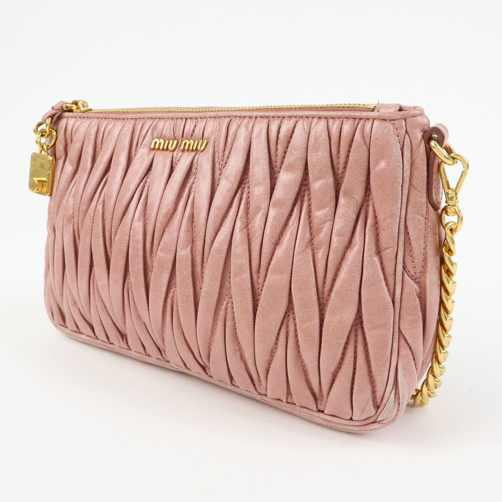 MIU MIU Matelasse Leather Chain Shoulder Crossbody Bag Pink 5BC892