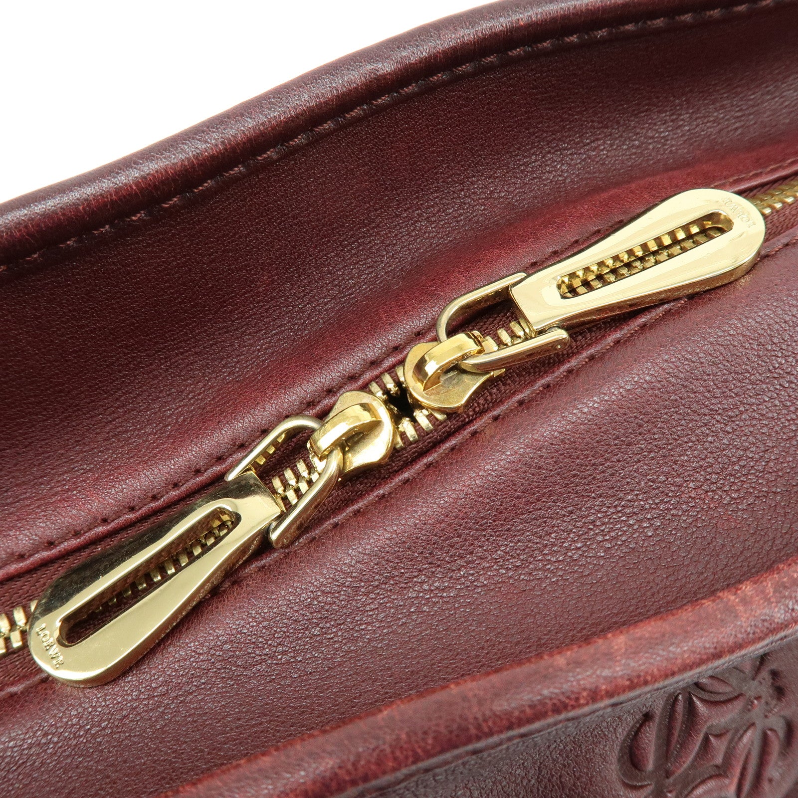 LOEWE Anagram Amazona 36 Calf Leather Hand Bag Boston Bag Wine Red