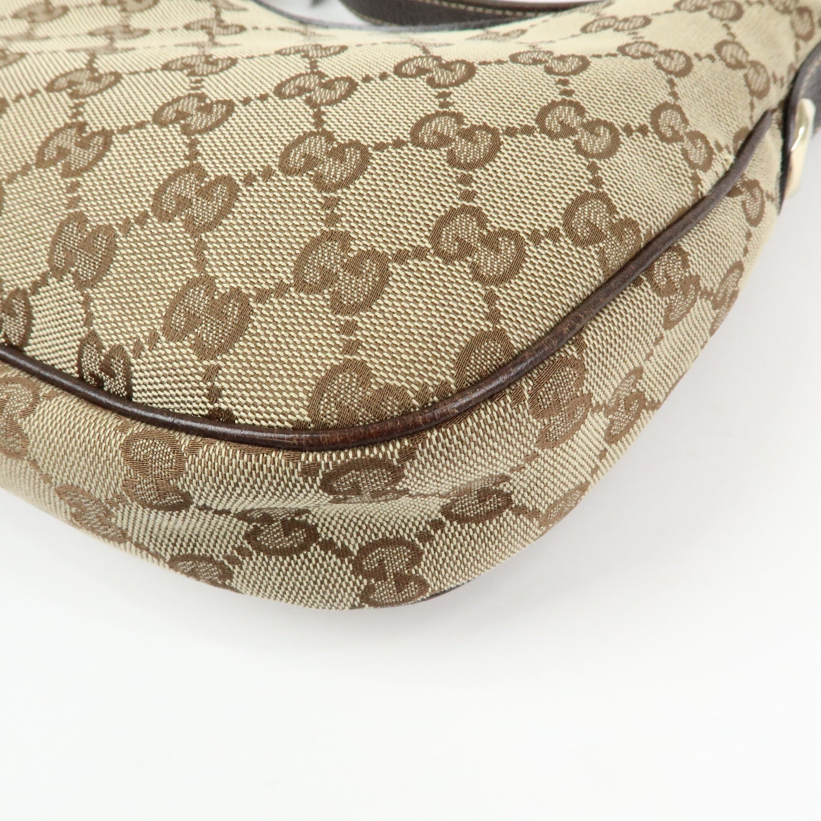 GUCCI GG Canvas Leather Shoulder Bag Hand Bag Beige Brown 154395
