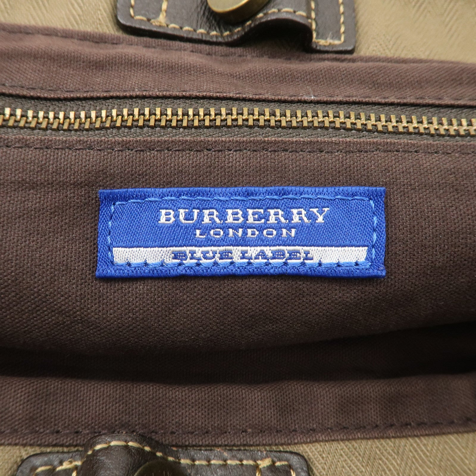 BURBERRY Canvas Leather London Blue Label Shoulder Bag Khaki Brown Used