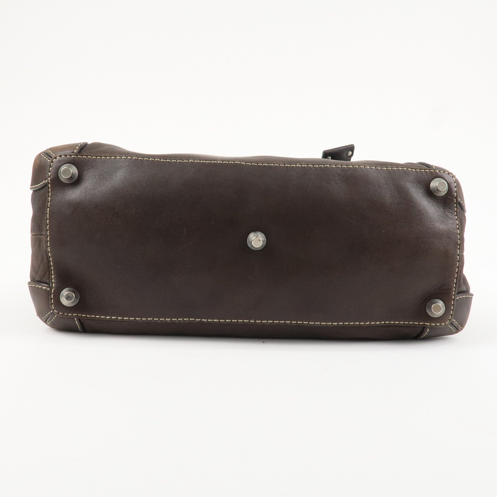 Chloe Patsy Studs Logo Leather Tote Bag Shoulder Bag Brown Used