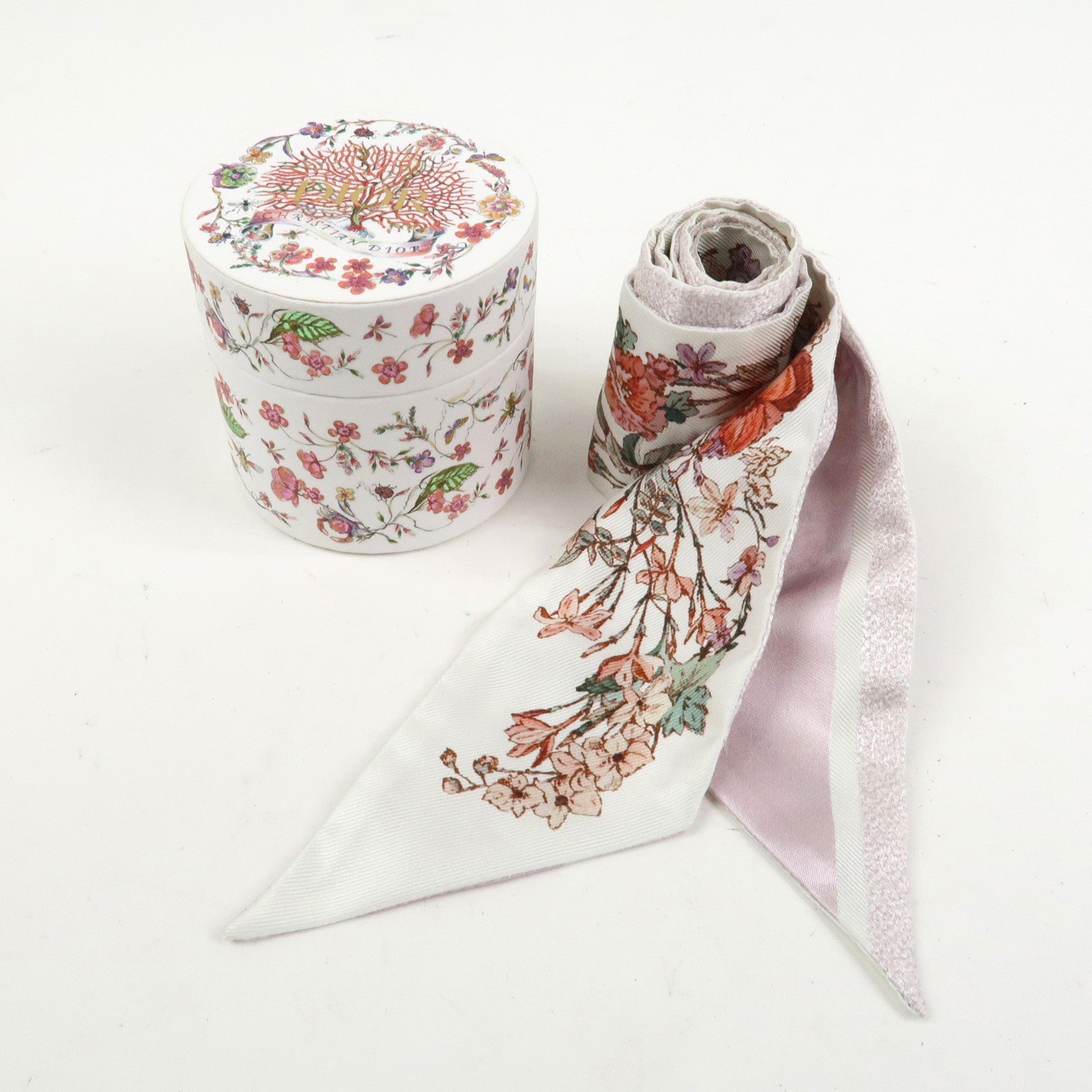 Christian Dior Mitzah Silk 100% Scarf Botanical Ivory Pink