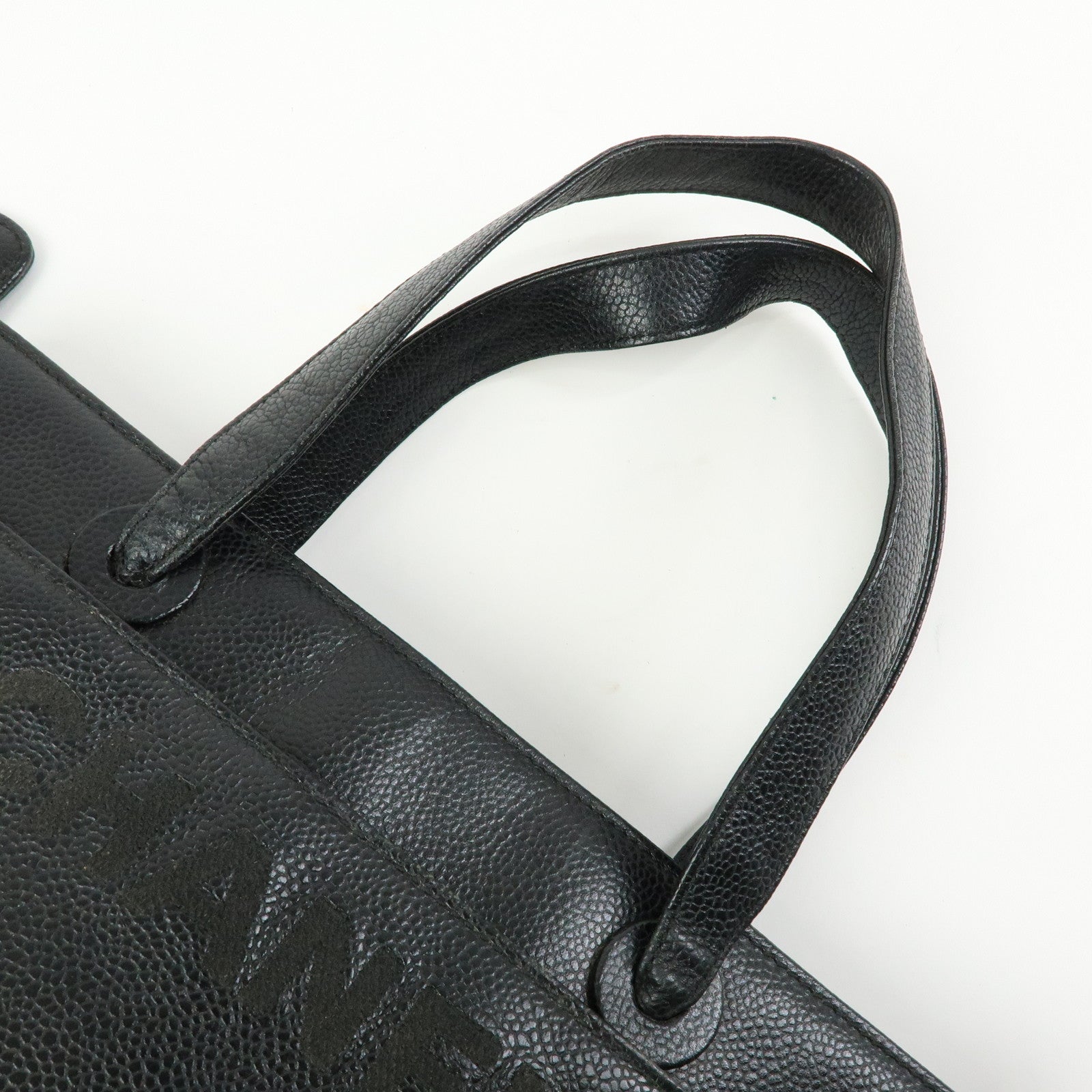 CHANEL Logo Caviarskin Tote Bag Hand Bag Black