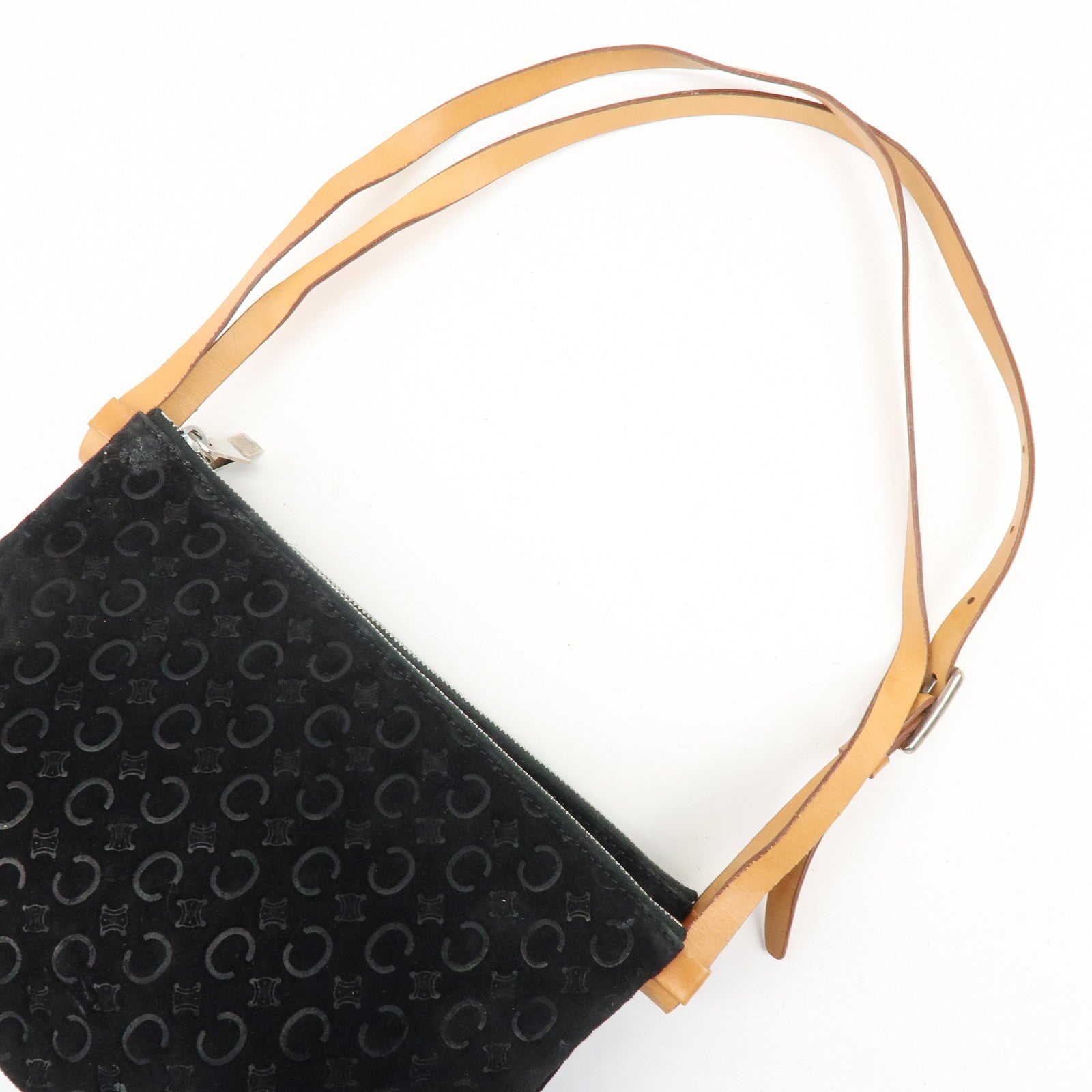 CELINE C Macadam Suede Leather Shoulder Bag Hand Bag Black Brown