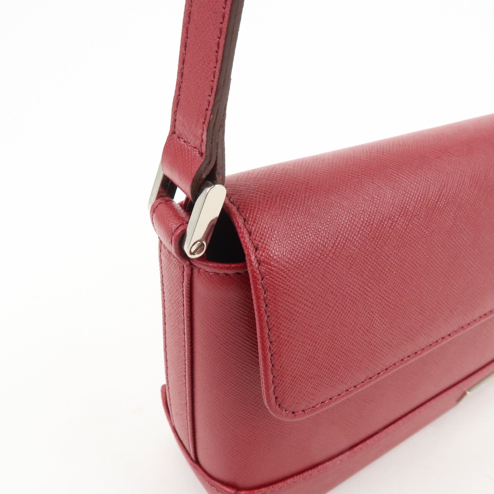 BURBERRY Logo Leather Shoulder Bag Hand Bag Red Silver