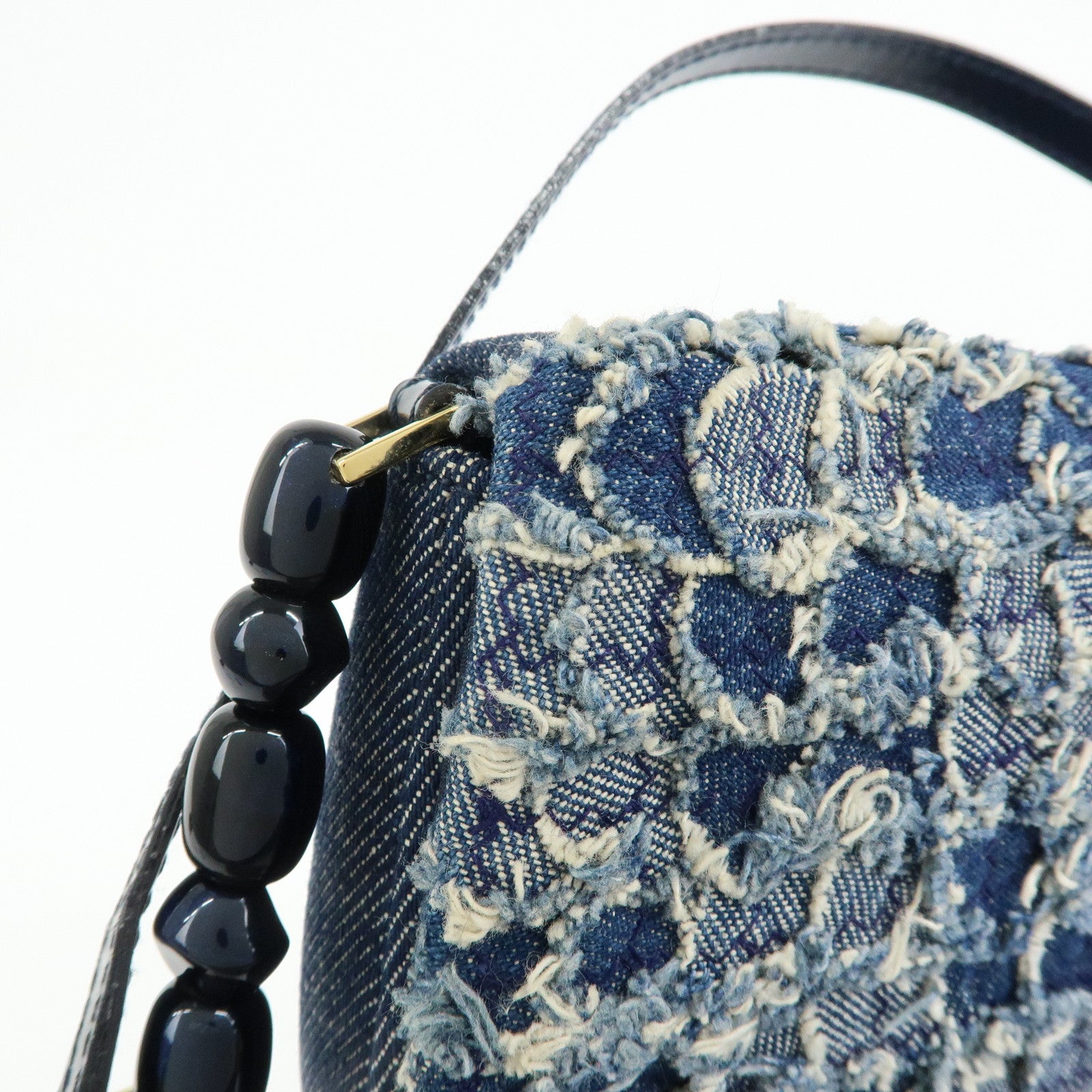 Christian Dior Maris Pearl Denim Patent Leather Shoulder Hand Bag