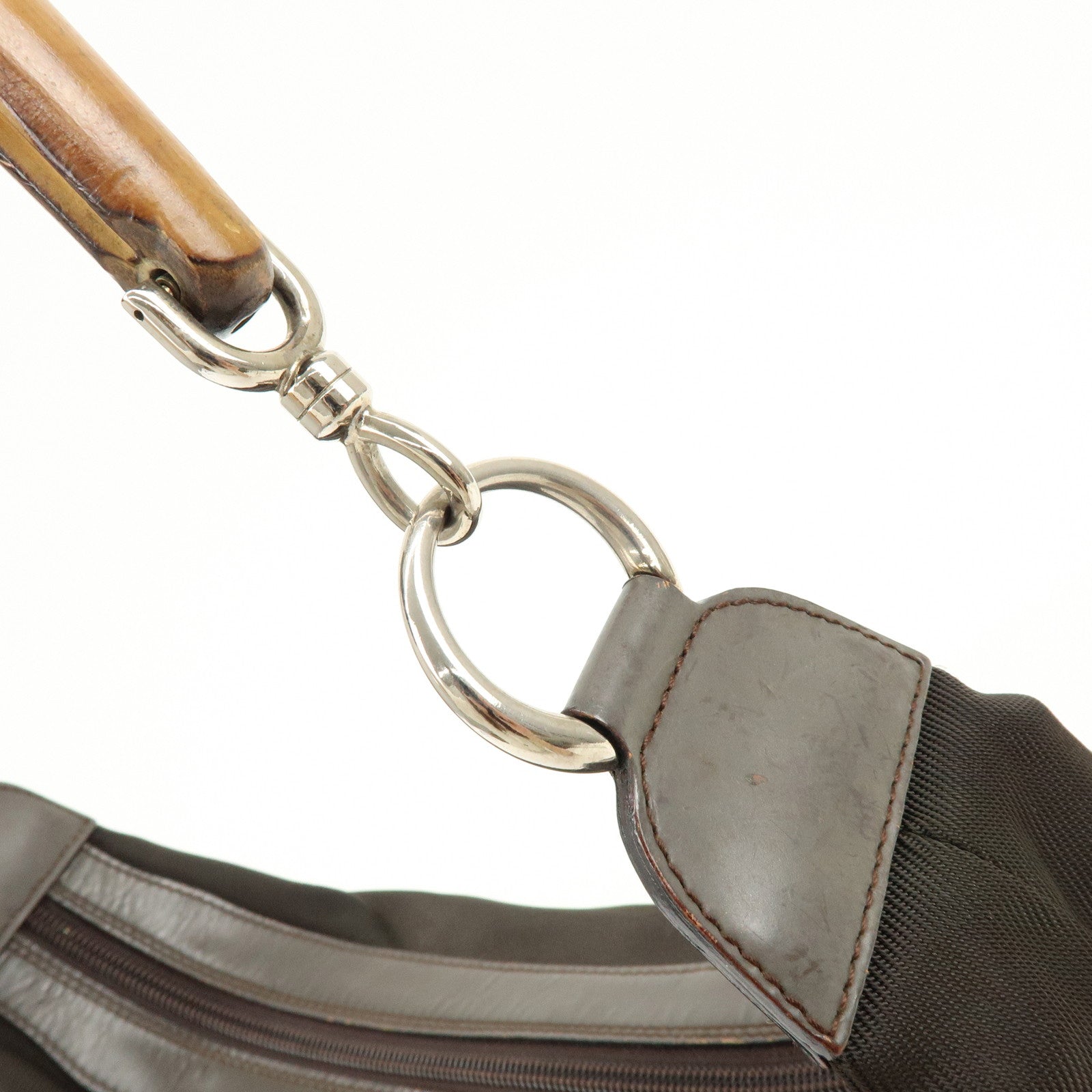 GUCCI Bamboo Nylon Leather Shoulder Bag Hand Bag Brown 000・2214