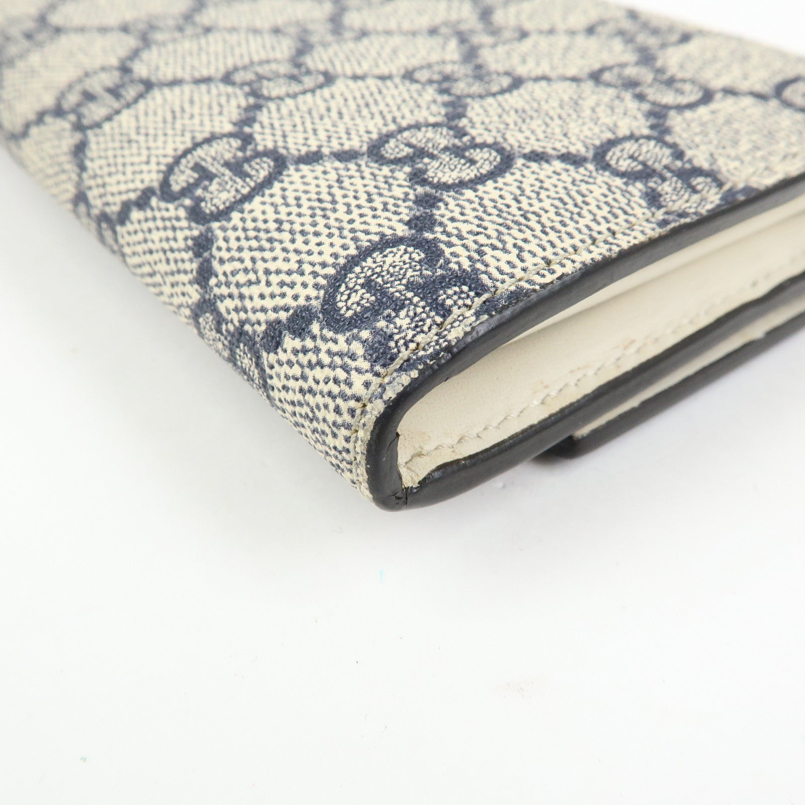 GUCCI GG Supreme Leather Flap Long Wallet Navy Beige 410100