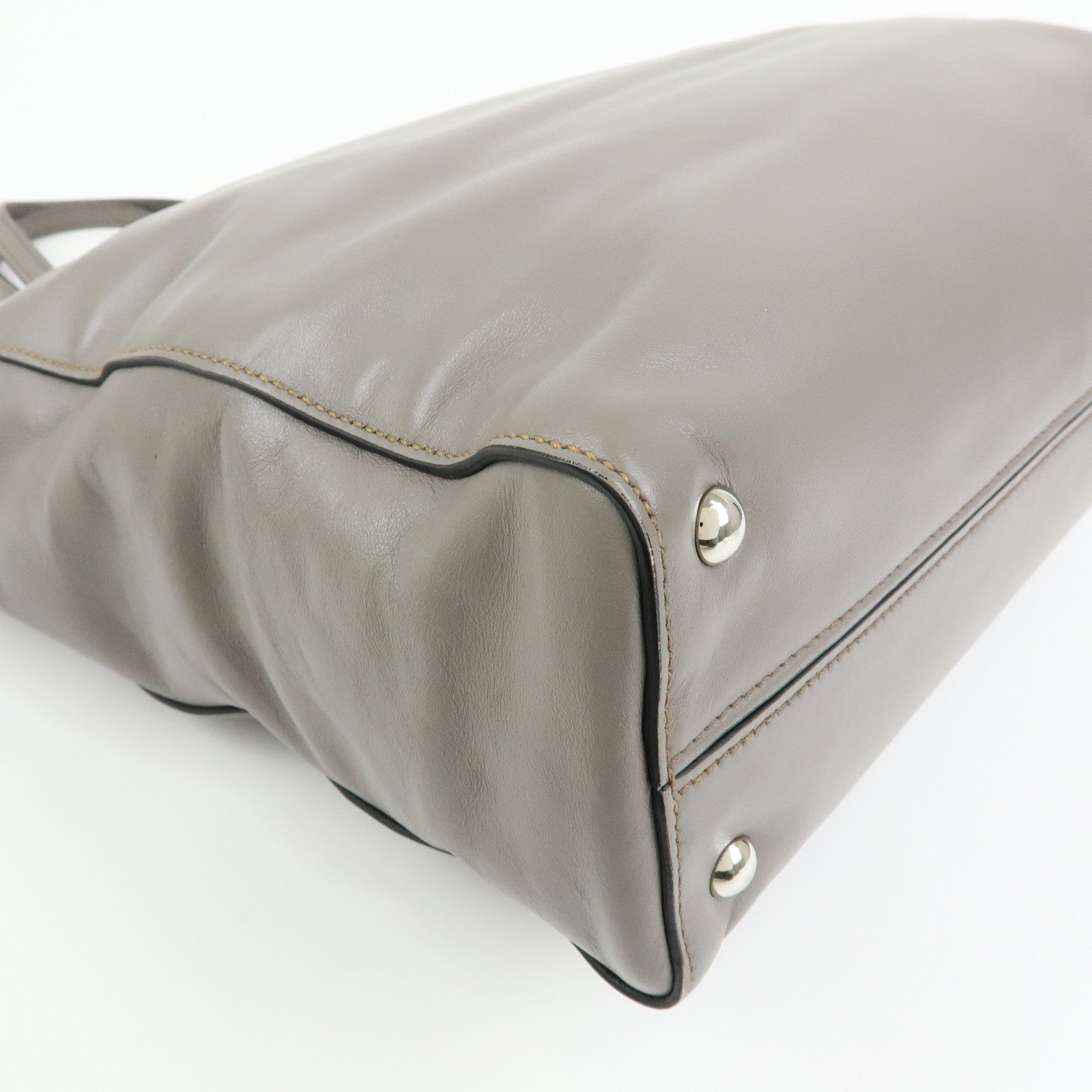 MIU MIU Vitello Soft Leather Tote Bag Shoulder Hand Bag Grey R1914S
