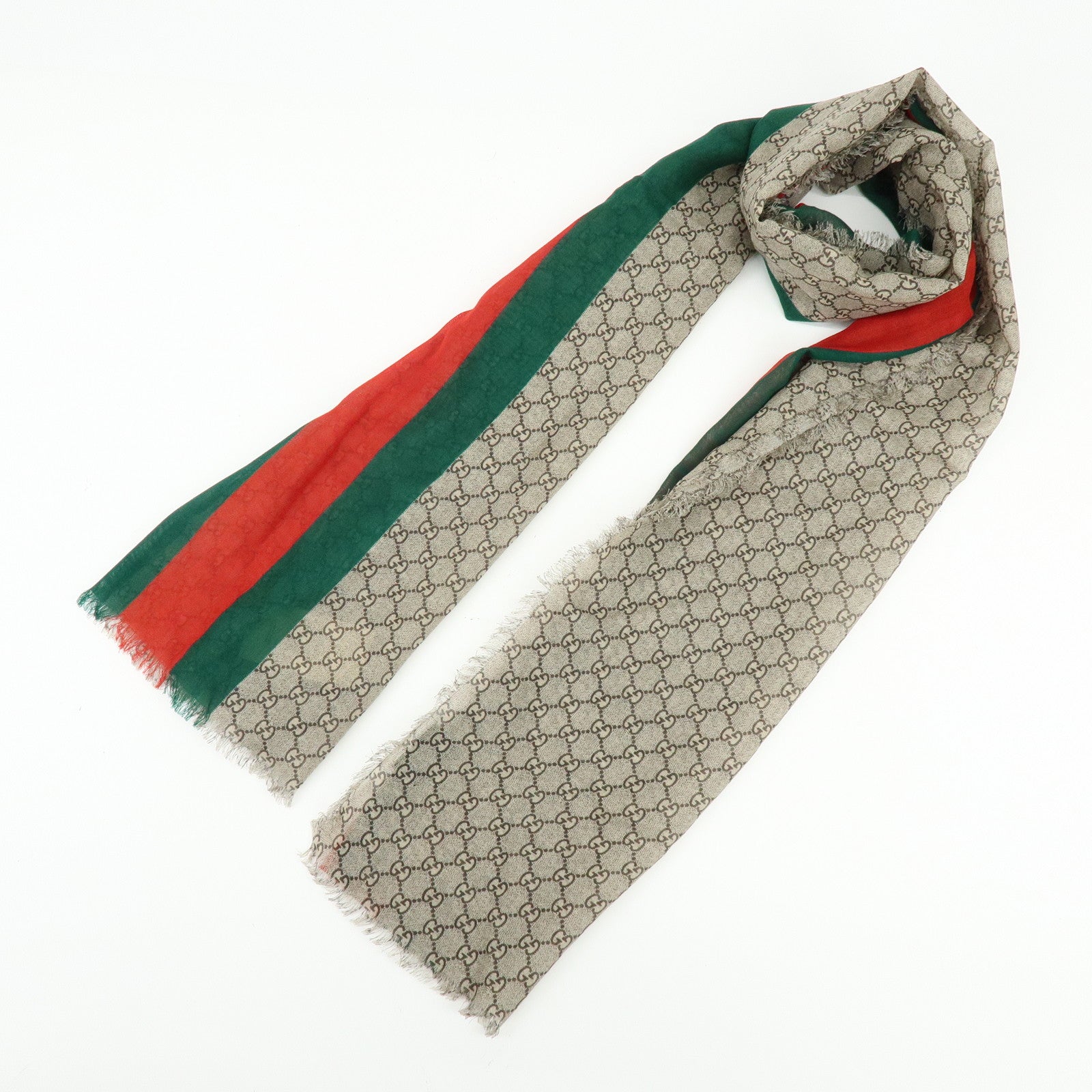 GUCCI Sherry GG Monogram Wool Scarf Shawl Beige 600950