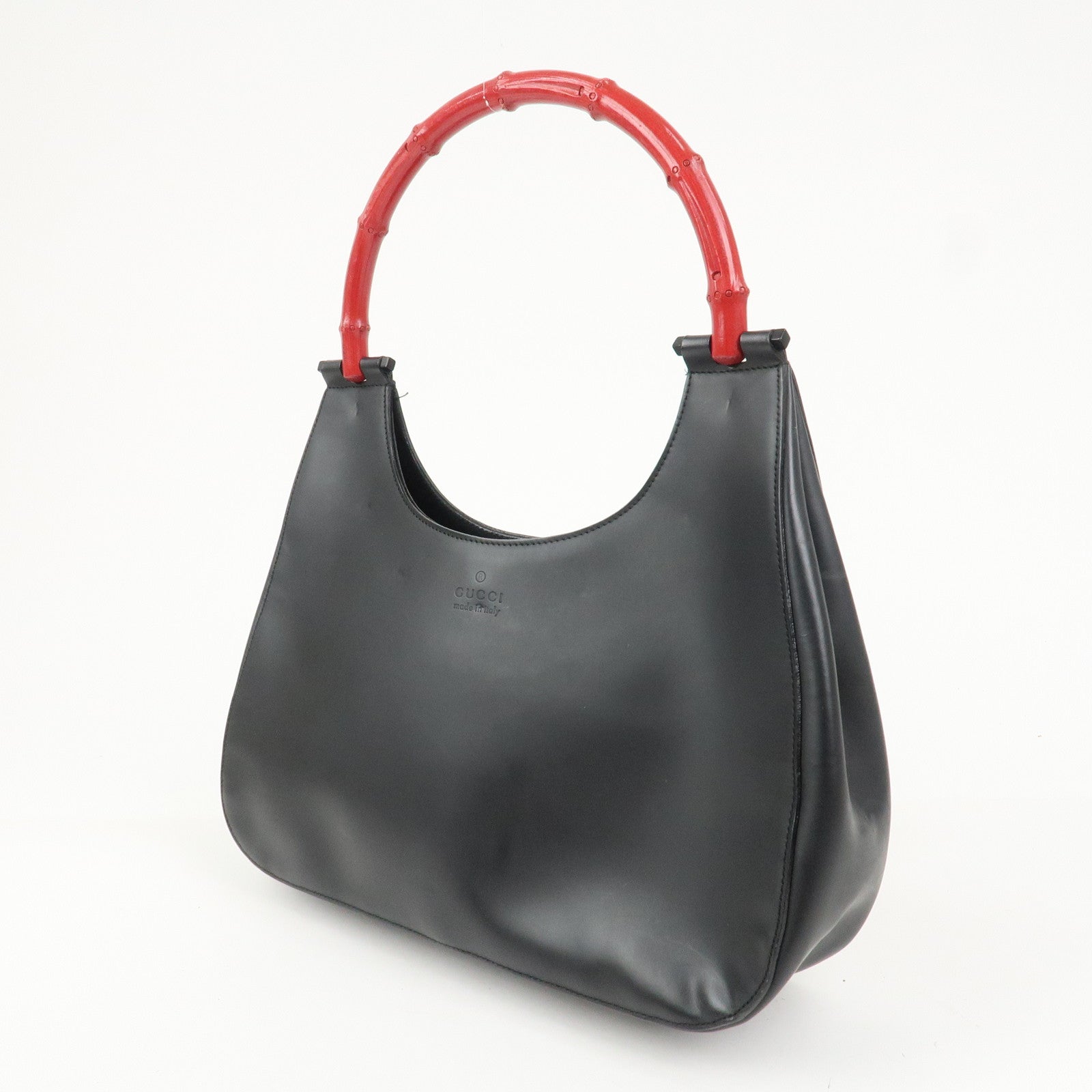 GUCCI Bamboo Handle Shoulder Bag Hand Bag Black Red 001.3739