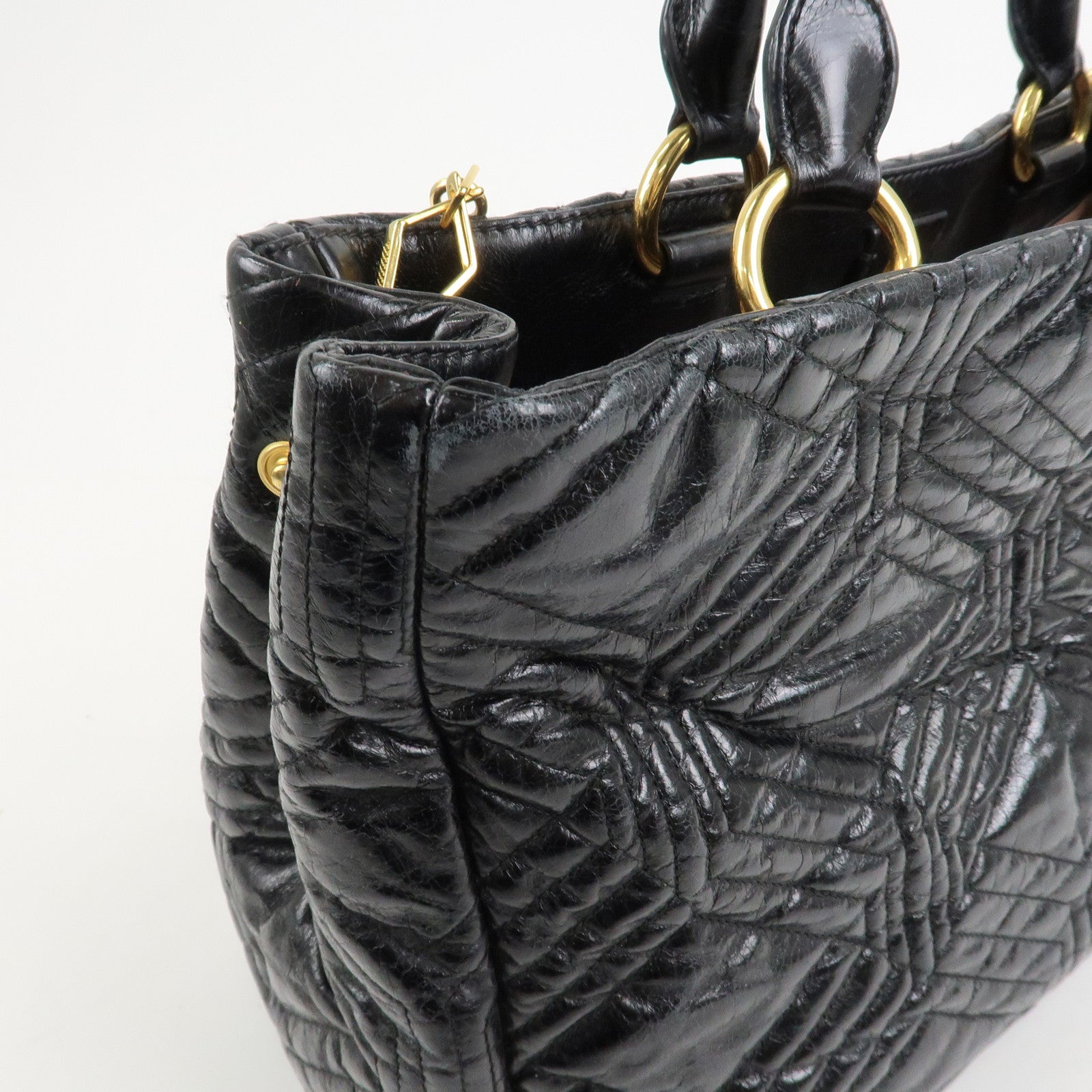 MIU MIU Leather 2Way Shoulder Bag Hand Bag Tote Bag Black
