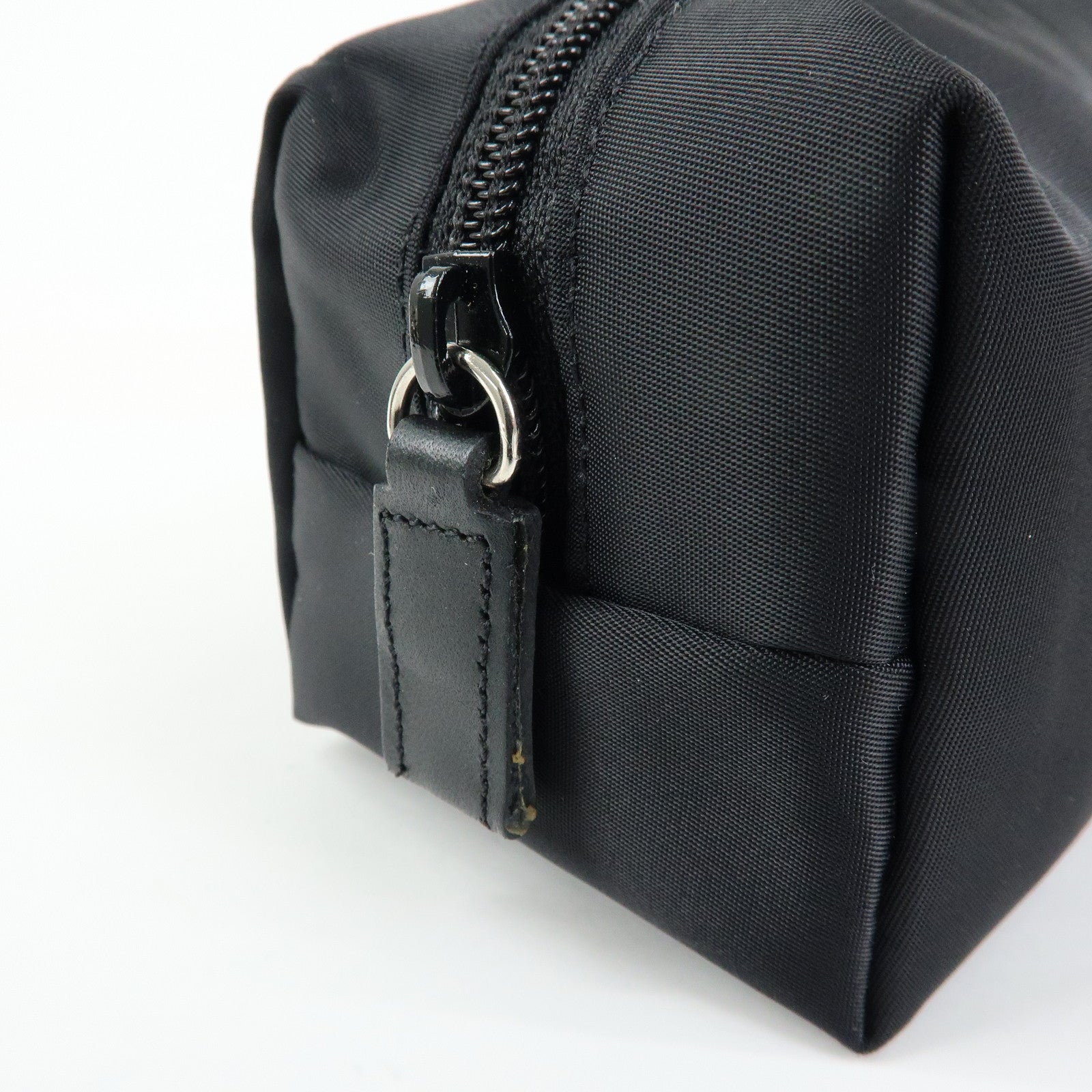 PRADA Triangle Logo Nylon Cosmetic Pouch Makeup Bag Black
