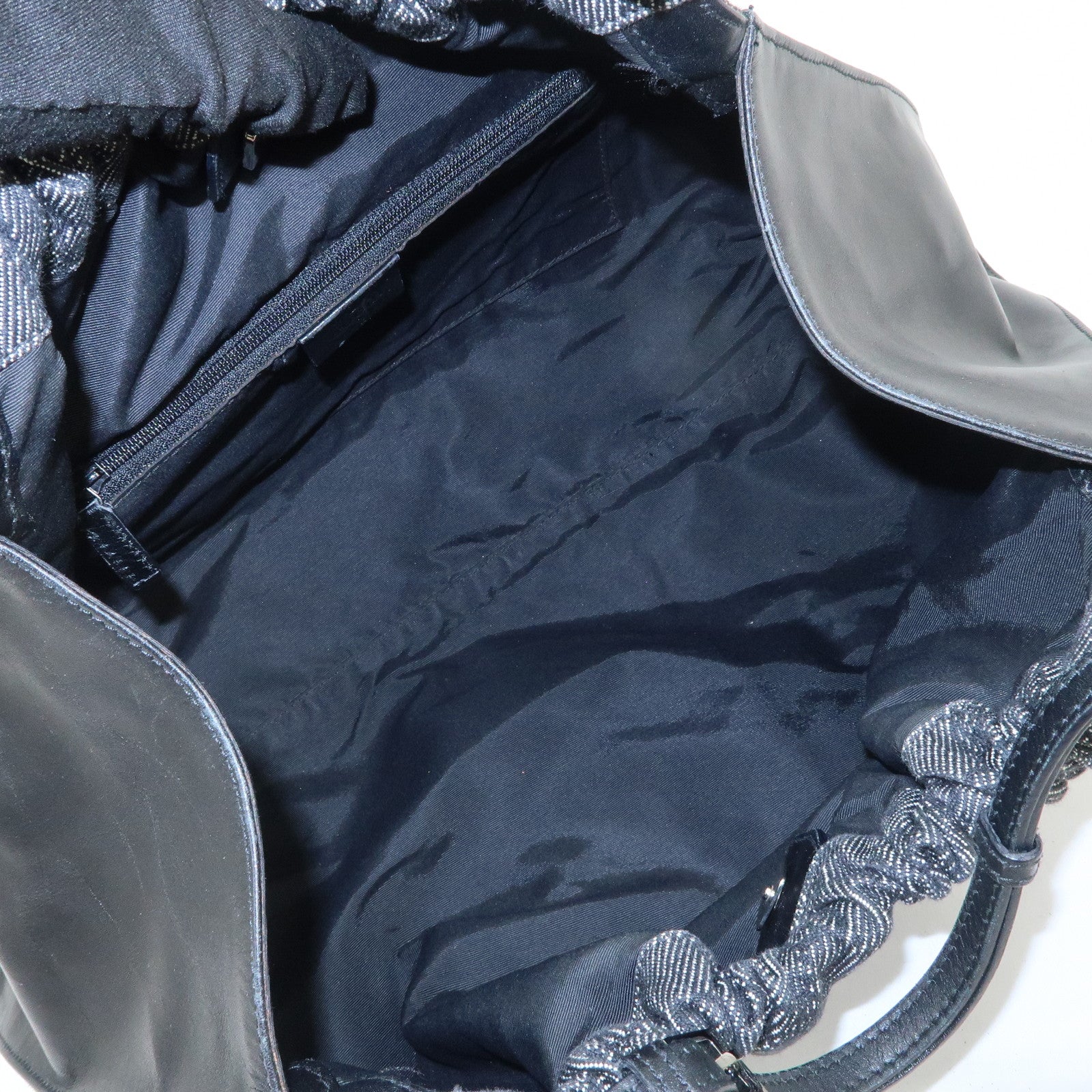 GUCCI GG Monogram Denim Canvas Leather Tote Hand Bag Black 76554