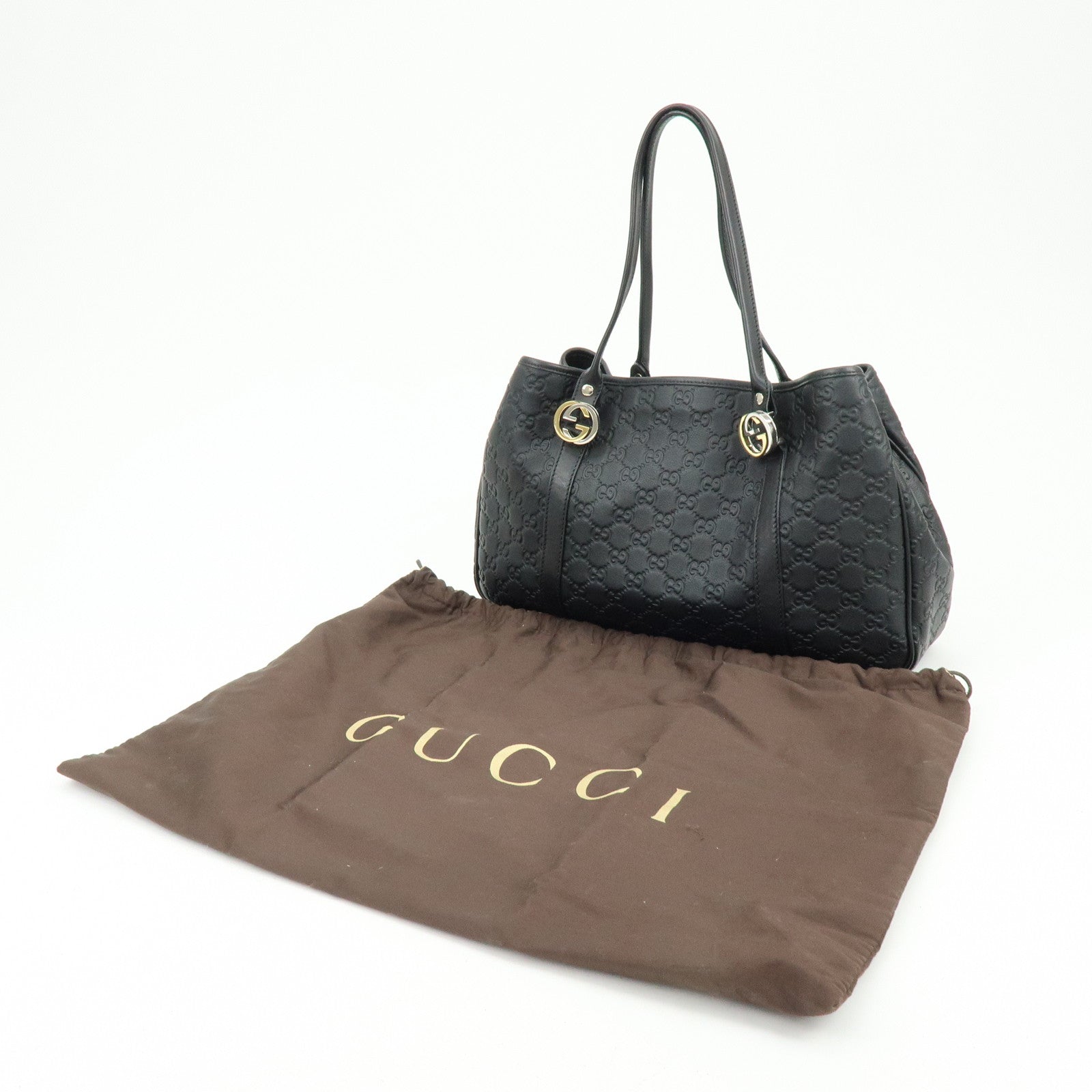 GUCCI Logo Guccissima Leather Tote Bag Shoulder Bag Black 232957