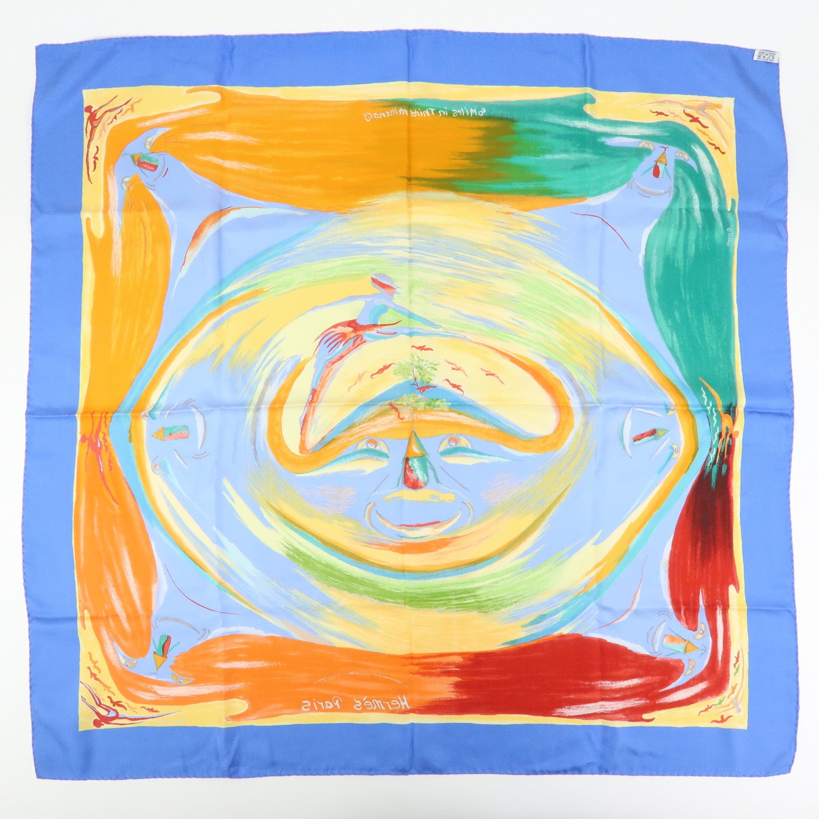 HERMES Carre 90 Silk 100% Scarf Smiles in Third Millenary Blue