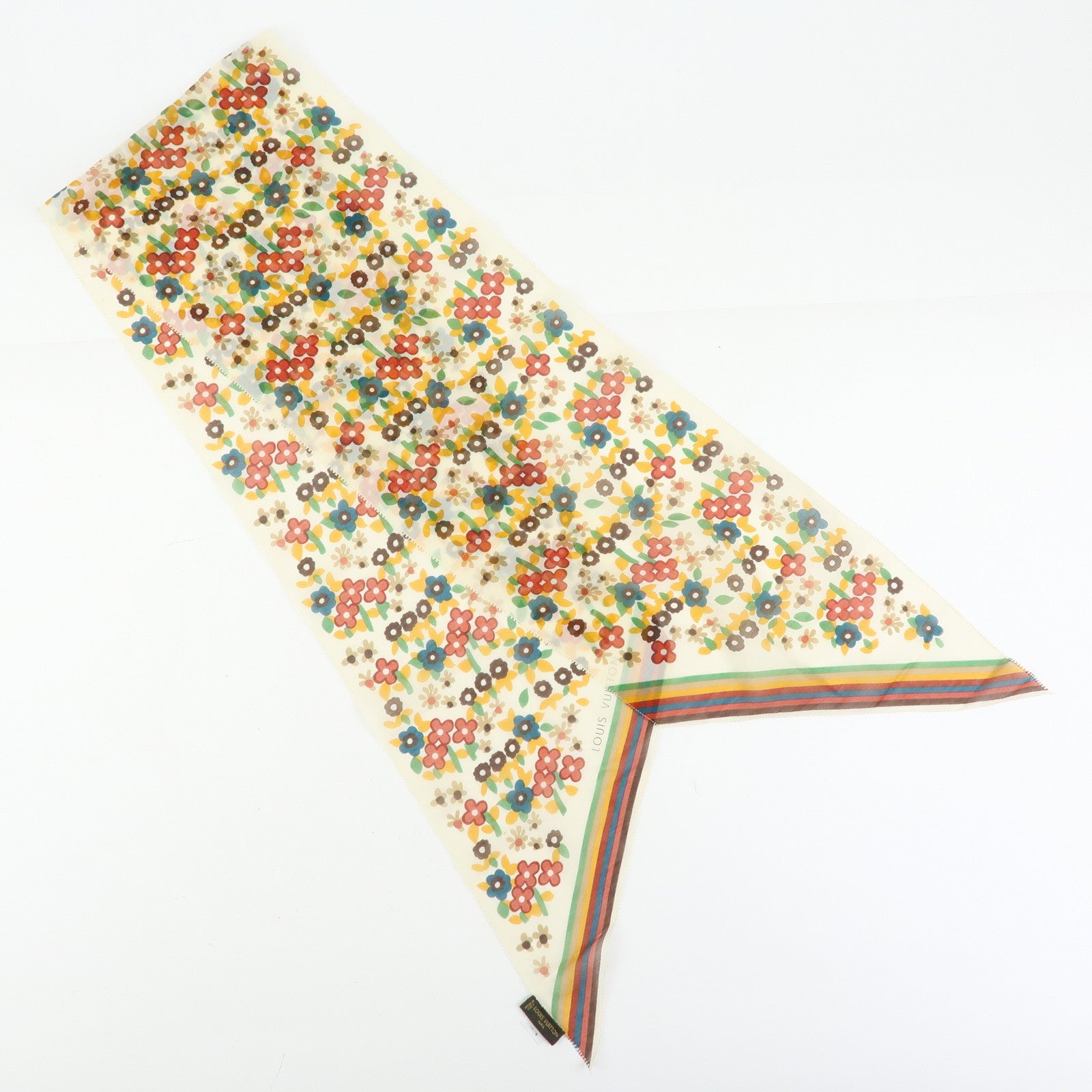 Louis Vuitton Cotton Silk Flower Motif Scarf Bandeau Ivory