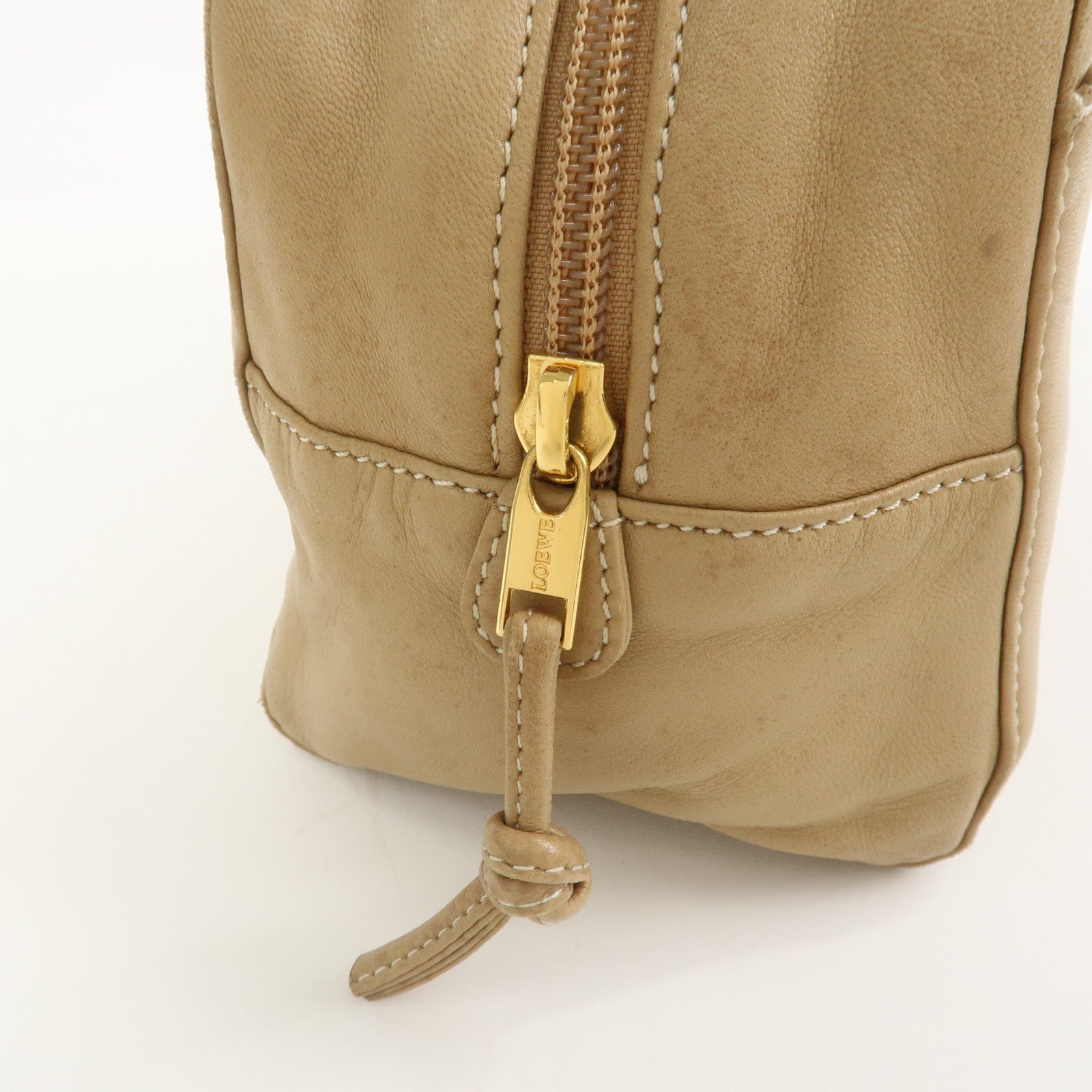 LOEWE Anagram Logo Nappa Leather Hand Bag Mini Boston Bag Beige