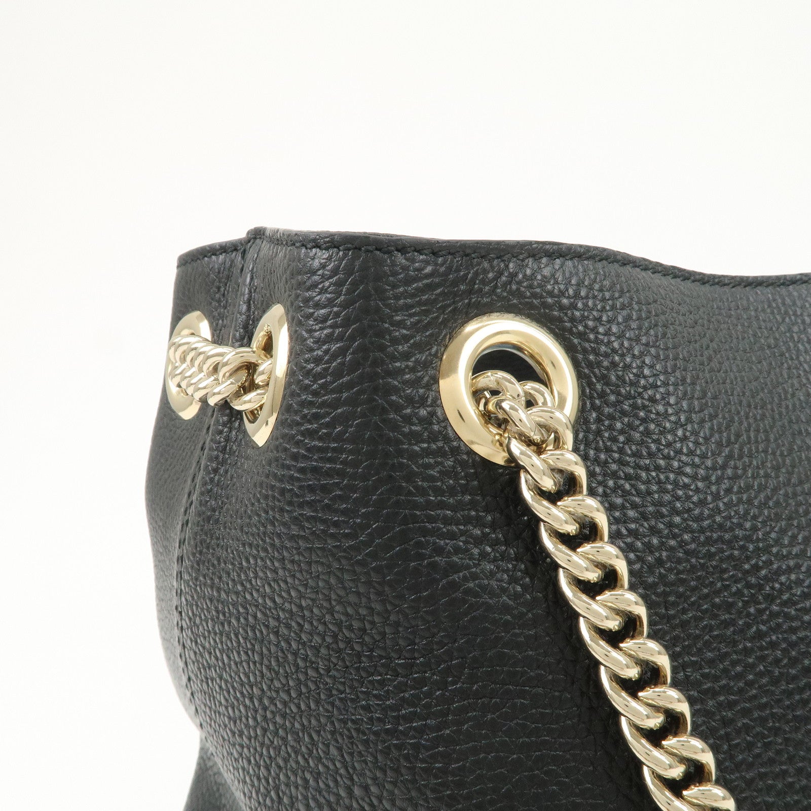 GUCCI SOHO Interlocking G Leather Chain Shoulder Bag Black 536196