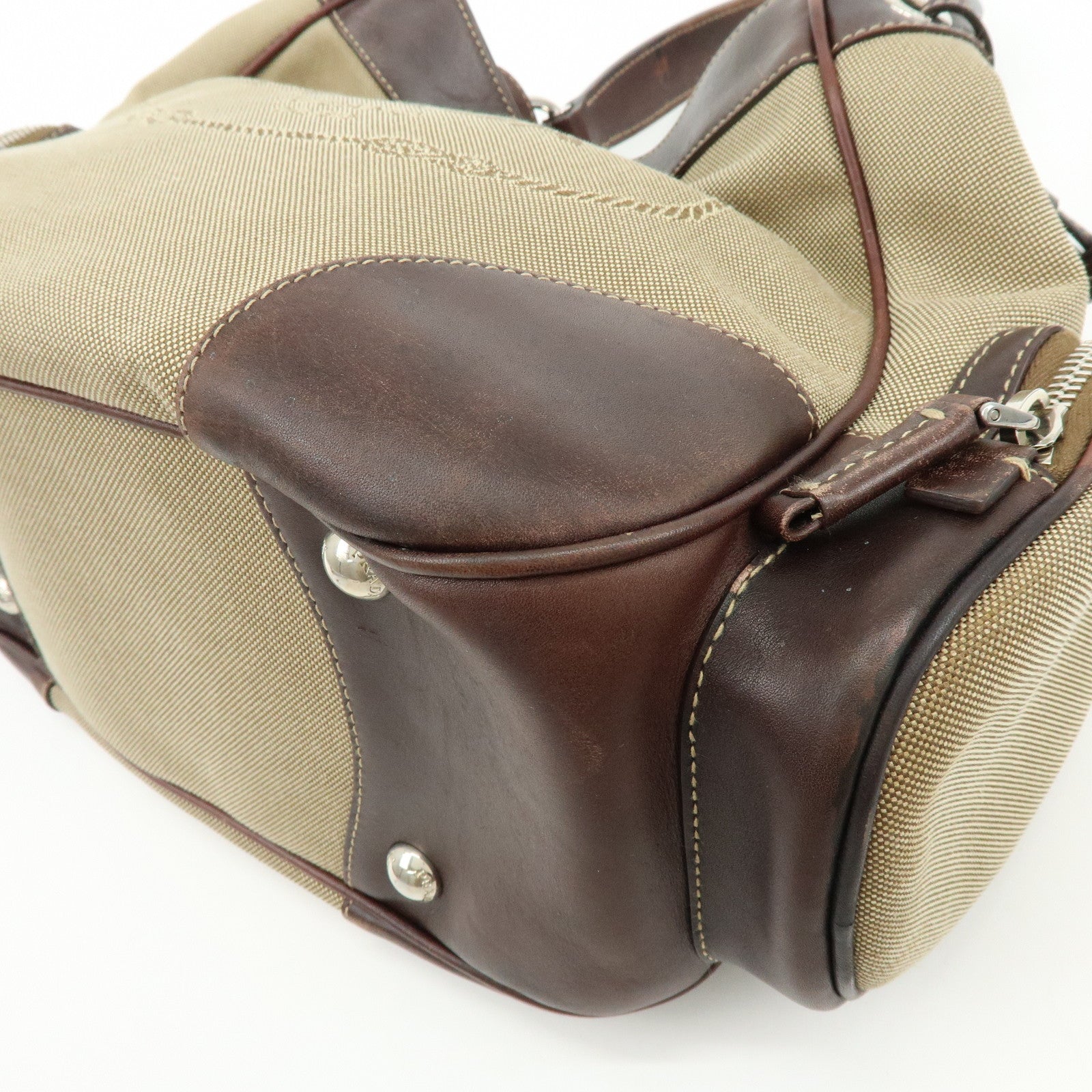 PRADA Logo Jacquard Canvas Embossed Leather Shoulder Bag BR3433